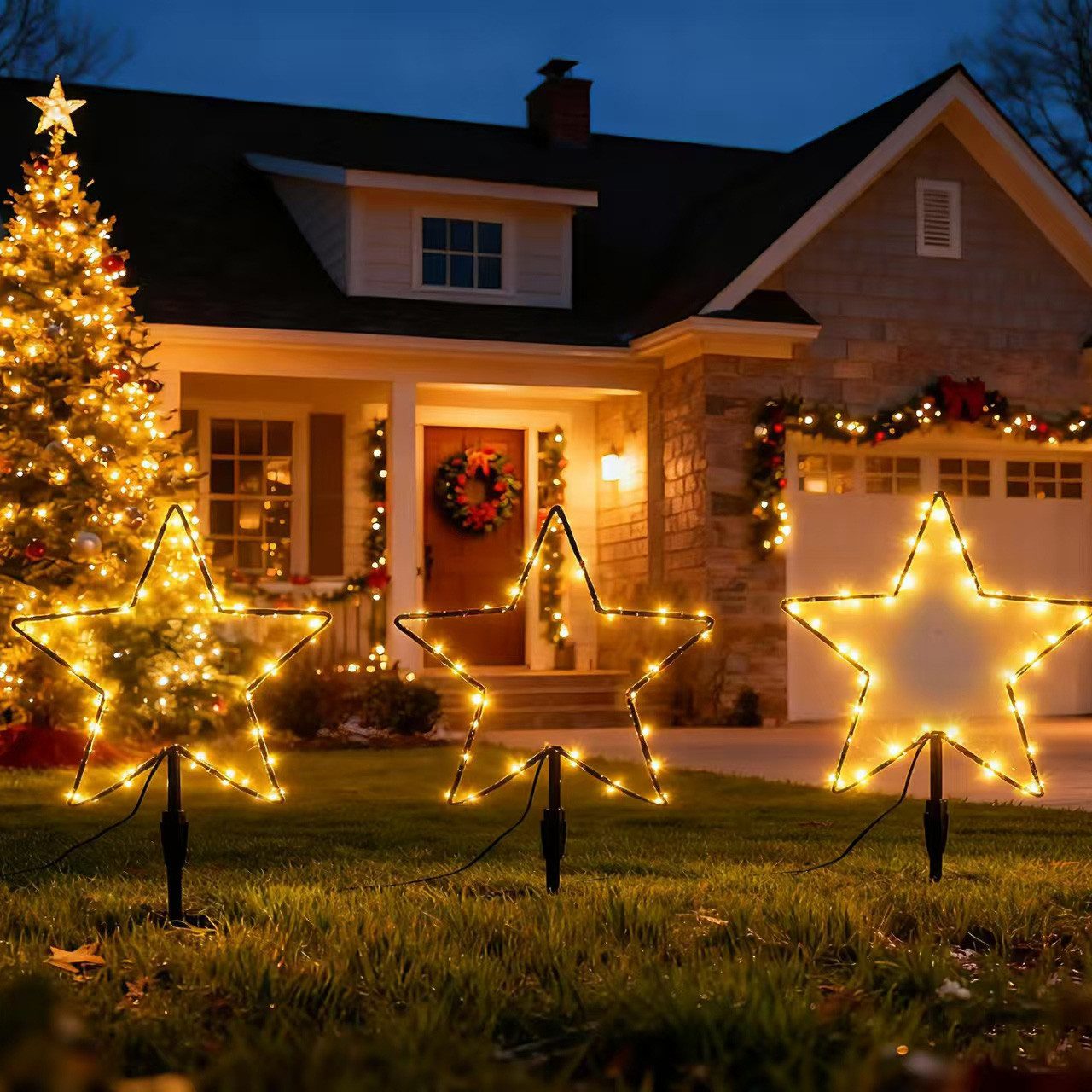 Salcar LED-Lichterkette LED Leuchtstäbe Stern Garten LED Leuchtstern 3 Stück/ 6 Stück Warmweiß, 60cm 3er Sterne LED