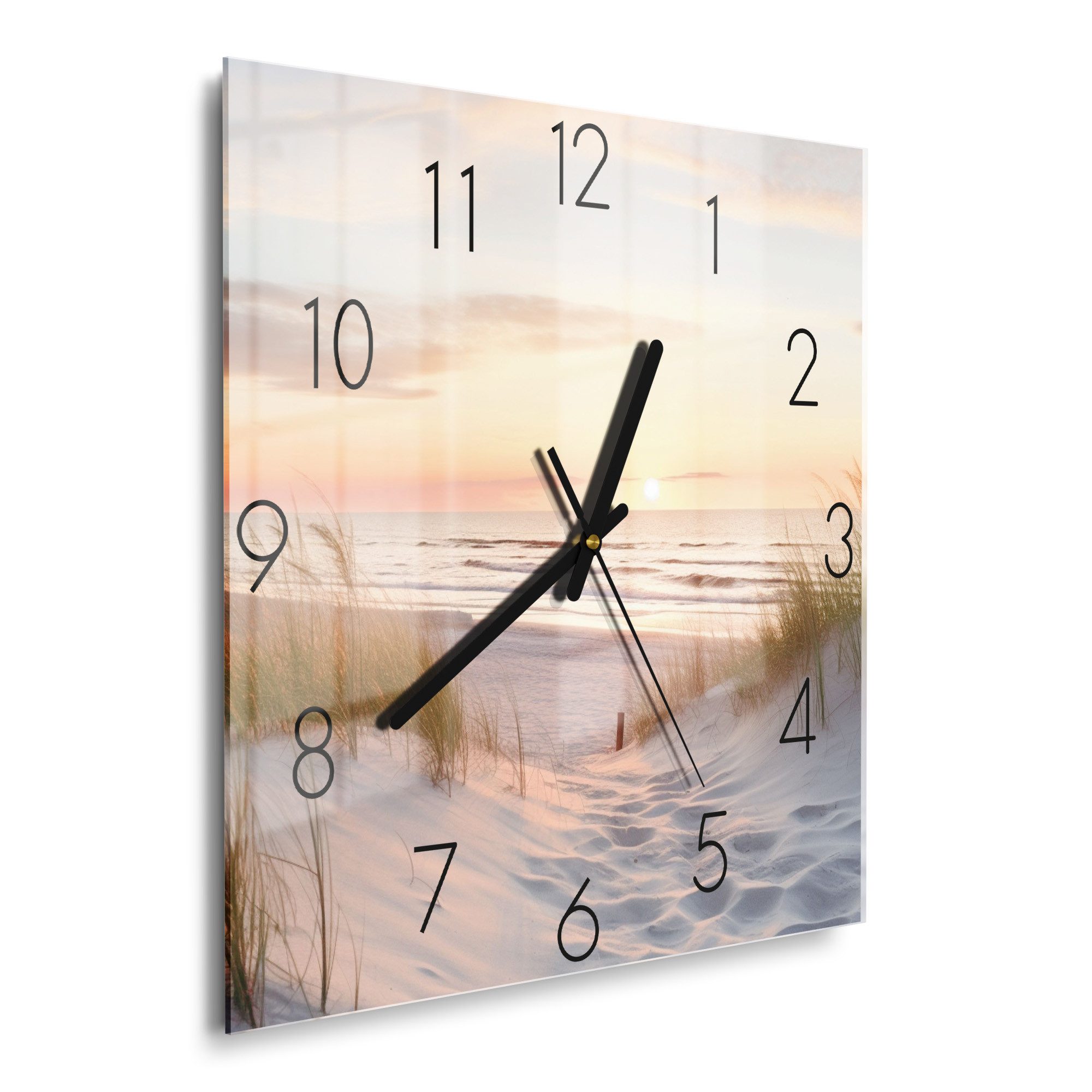 DEQORI Wanduhr 'Abendruhe am Strand' (Glas Glasuhr modern Wand Uhr Design Küchenuhr)