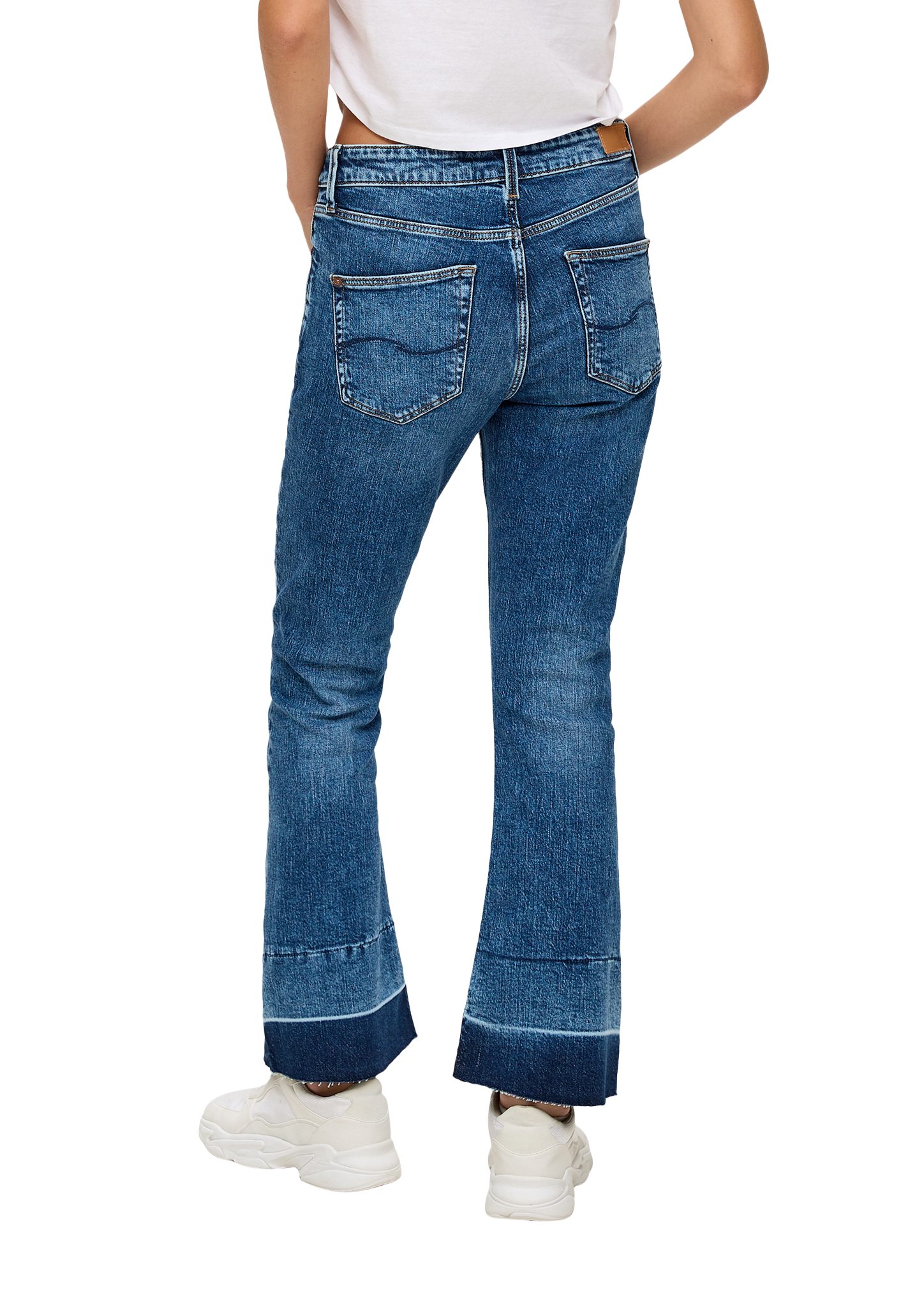 QS 5-Pocket-Jeans Cropped-Jeans High Leg Leder-Patch Fit / Rise Slim Flared / / Reena