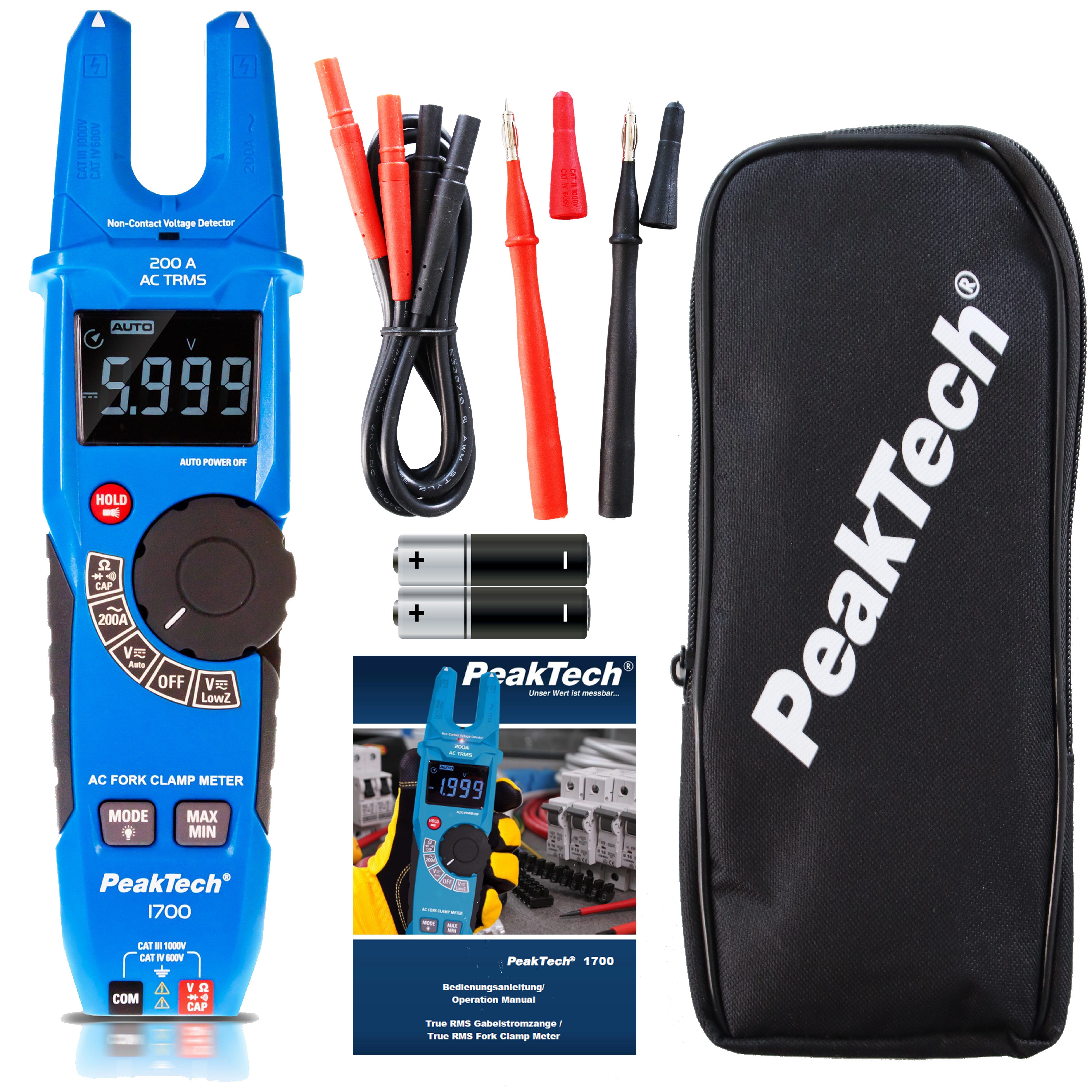 Strommessgerät PeakTech 1700: Profi TRMS Stromzangenmessgerät bis 1000V, 200A AC