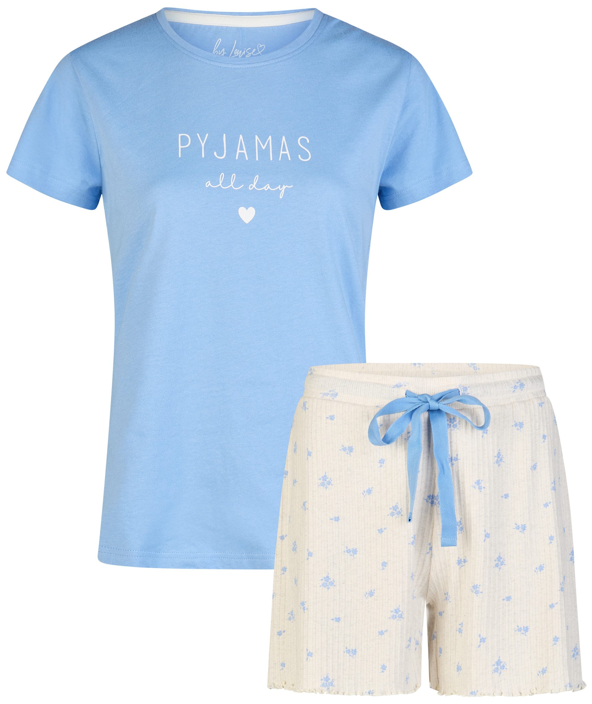 By Louise Shorty Sleep Chic (Set, 2 tlg., 2-teilig) Damen Pyjama Shorty Strick Kurzarm Baumwolle Sommer