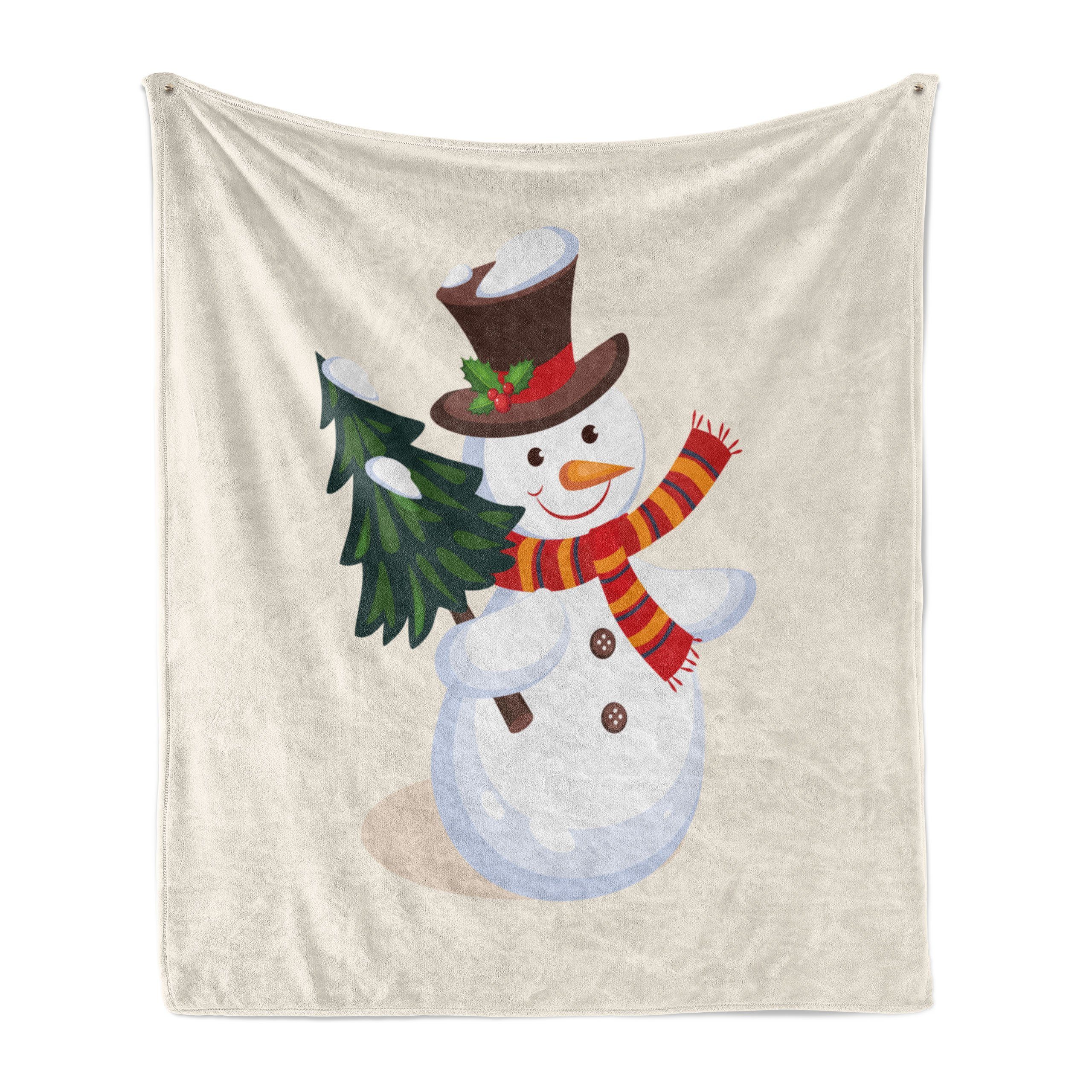 Wohndecke Gemütlicher Plüsch für den Innen- und Außenbereich, Abakuhaus, Schneemann Happy Snowman Holding-Baum