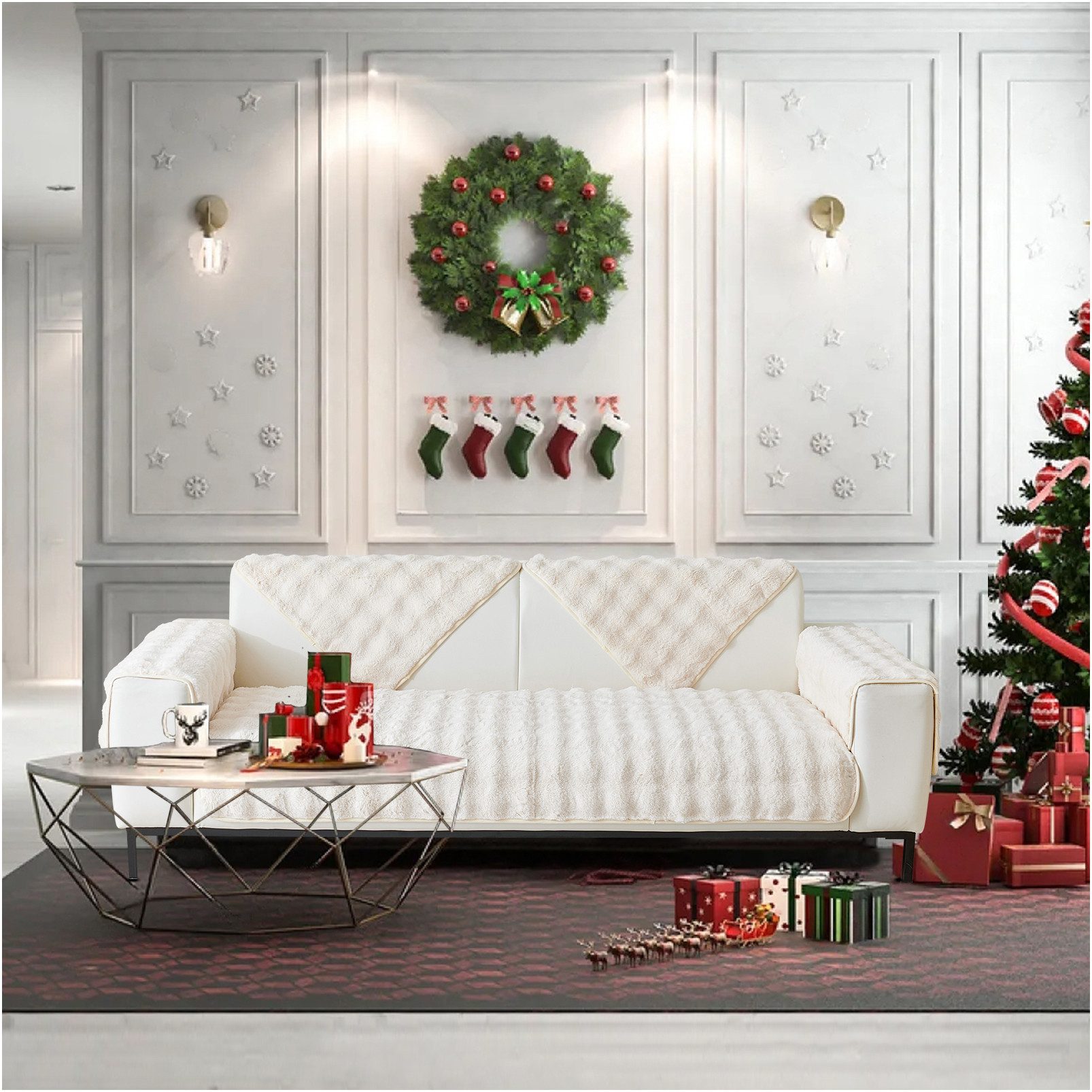 Rosnek Sofahusse Zottelig, Wellendesign, weich, rutschfest, für Wohnzimmersofas