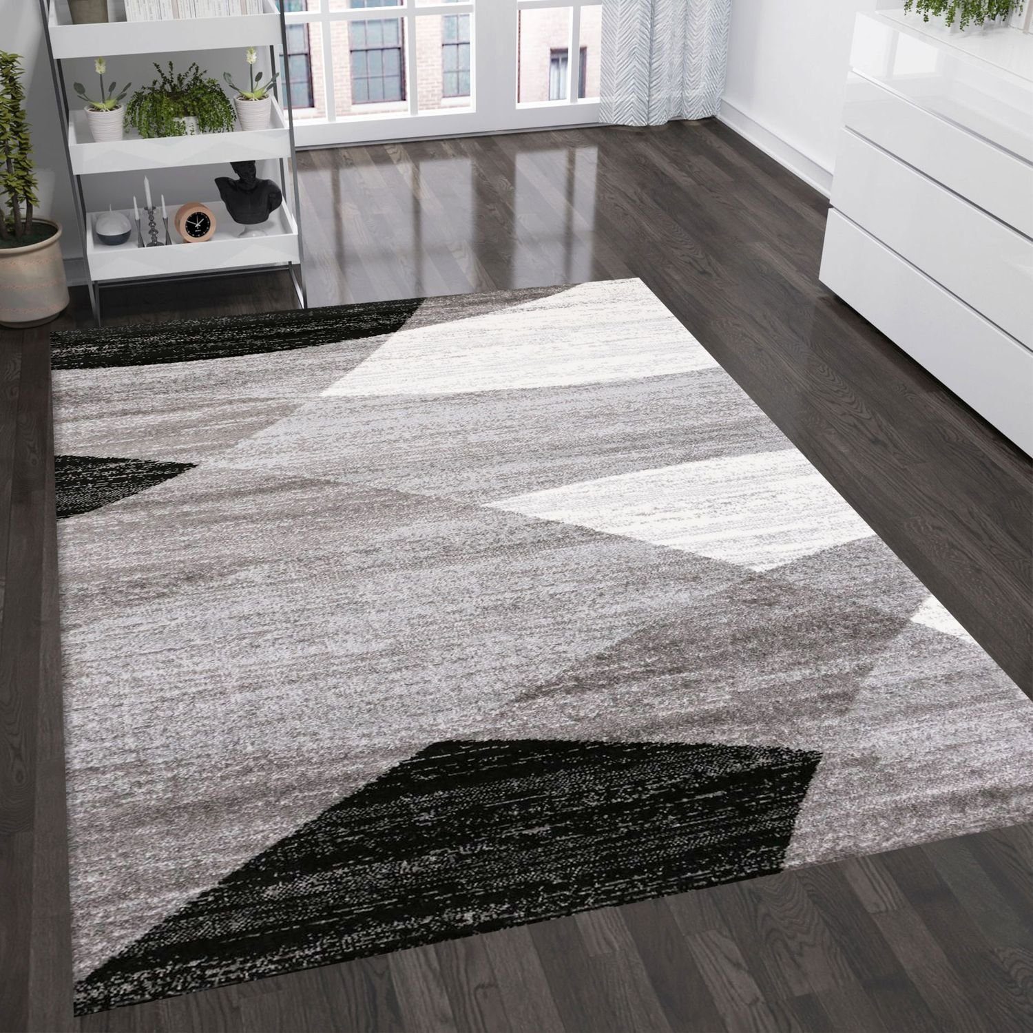 Kurflor Grau teppich, 5 Höhe: mm, Designer, wohnzimmer Geometrisches Muster, Rechteckig, Meliert, Designteppich Vimoda,