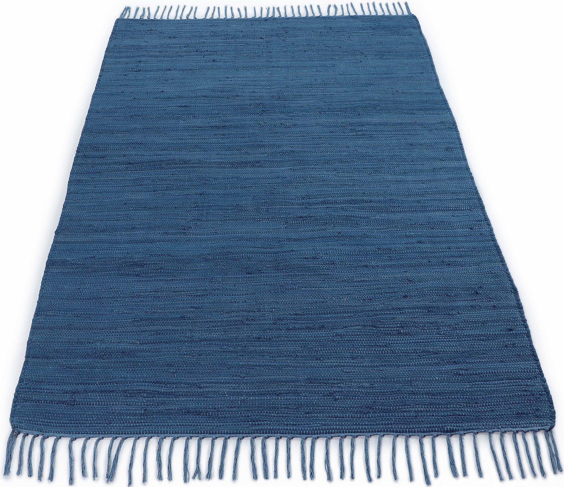carpetfine Teppich Kelim Chindi uni, auch als Läufer, rechteckig, Höhe: 5 mm, Wendeteppich, reine Baumwolle, handgewebt, Uni-Farben, mit Fransen