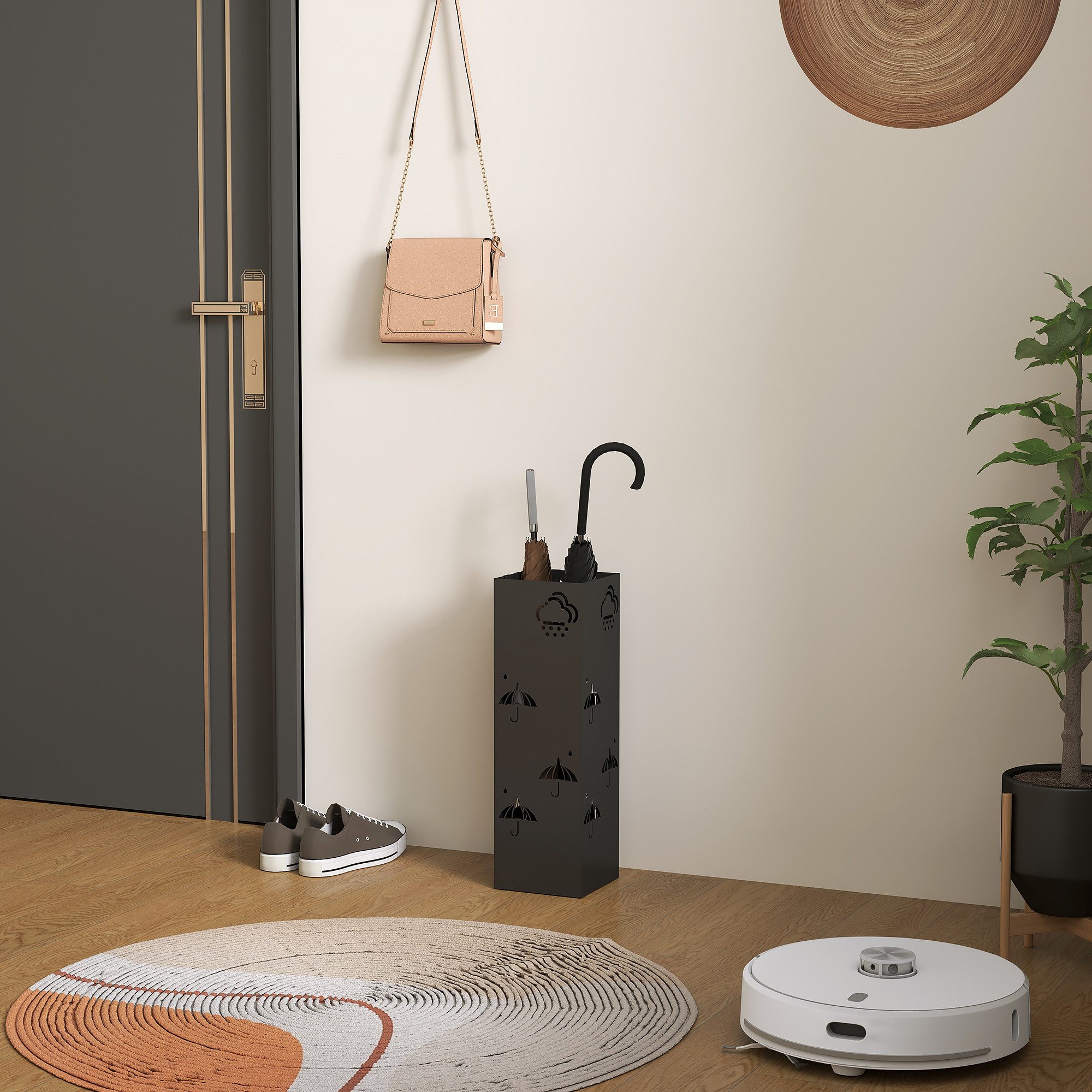 HOMCOM Schirmständer Regenschirmhalter mit 4 Haken, abnehmbare Wasserauffan günstig online kaufen