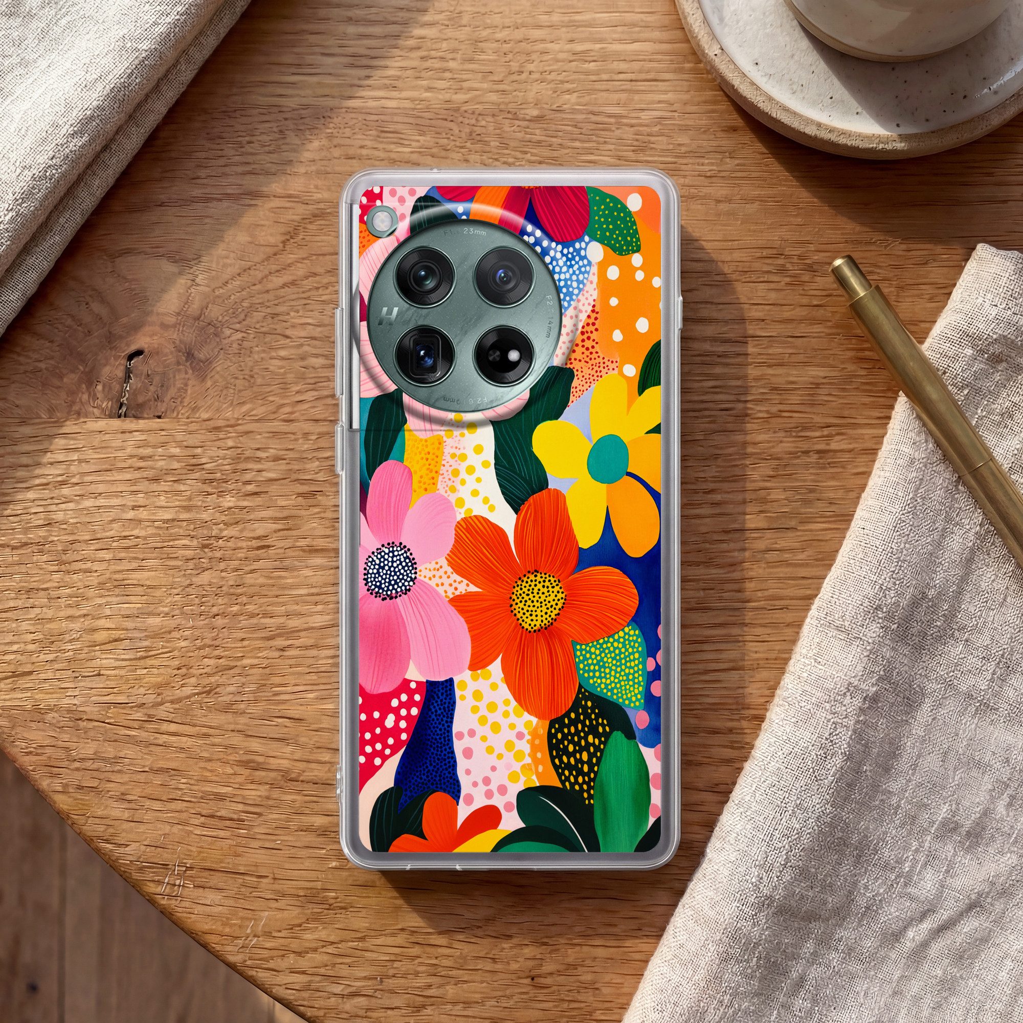 MuchoWow Handyhülle für OnePlus 12 Blumen - Bunt - Tupfen, Handy Case, Silikon, Bumper Case Dünn