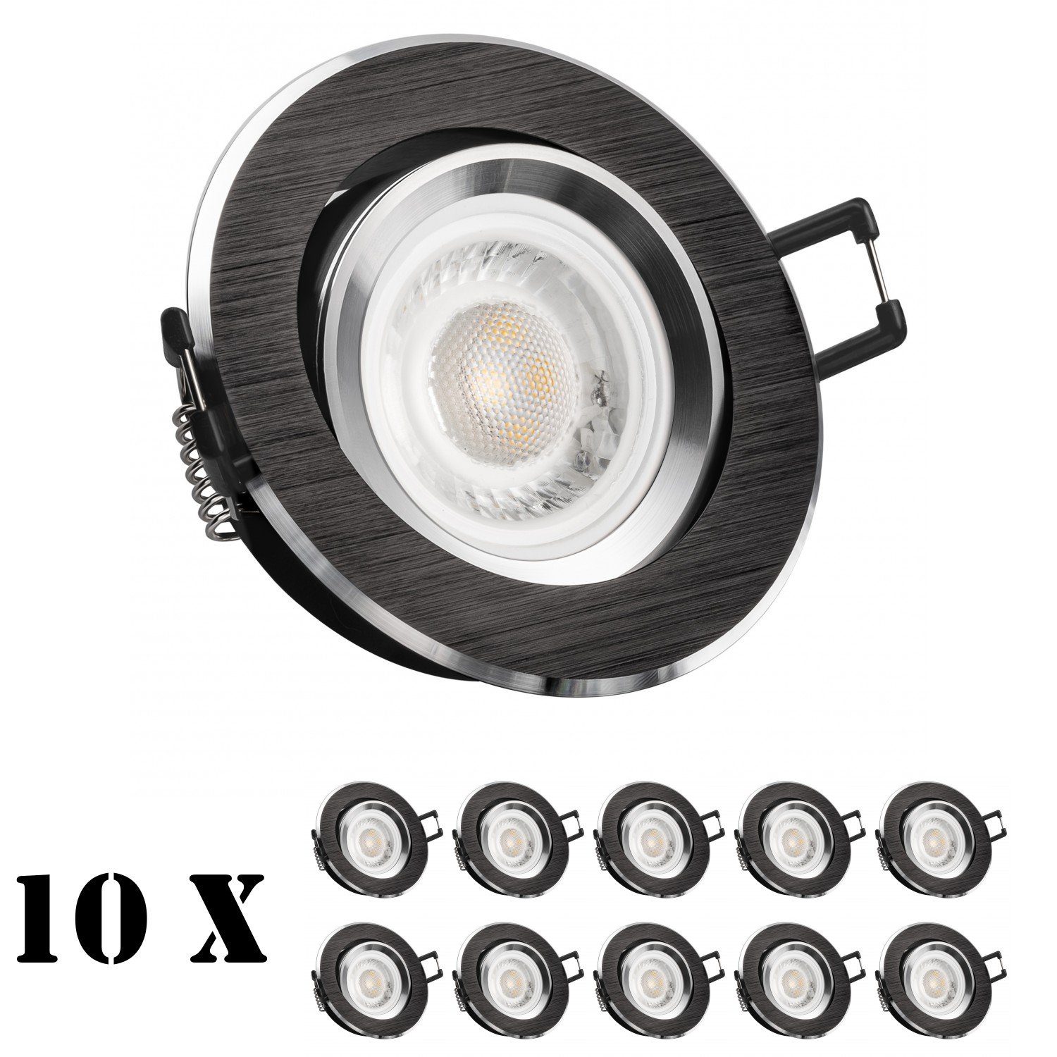 LEDANDO LED Einbaustrahler 10er LED Einbaustrahler Set extra flach in schwarz mit 5W Leuchtmittel