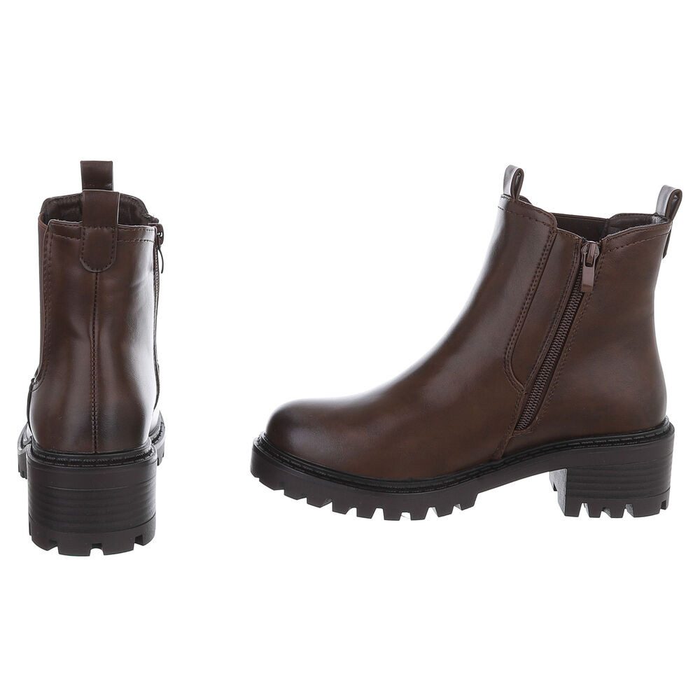Ital-Design Bequemer Schlupfschuh für Damen mit stilvollem Design Chelseaboots (90927452) Blockabsatz Stiefeletten in Braun