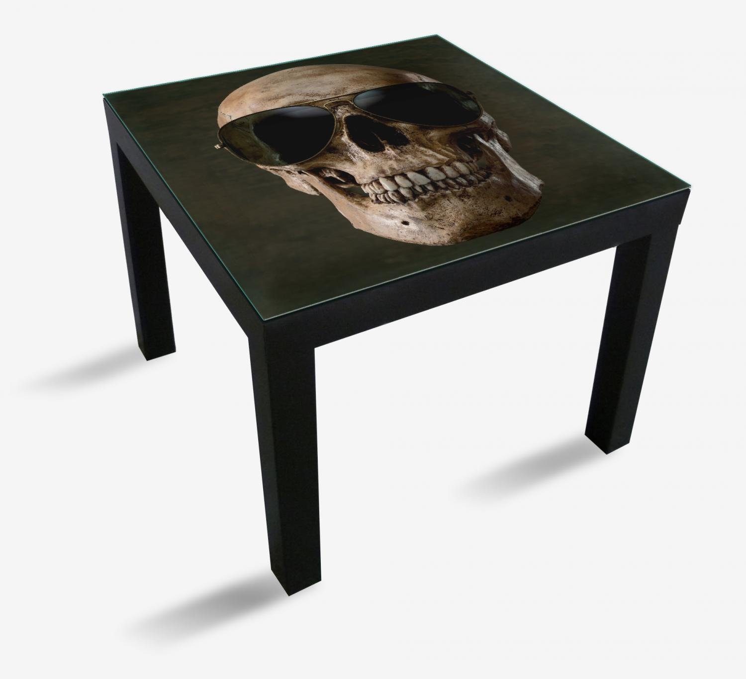 Wallario Tischplatte Totenschädel mit cooler Sonnenbrille (1 St), für Ikea Lack Tisch geeignet
