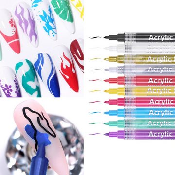 Scheiffy Nageldesign Zubehör 10 Farben 3D Nail Art Pen Set, Nagel Strobing Pen, Nail Doodle Stift, 10-tlg., DIY Pinsel, Zeichnen, Linien, Nagelwerkzeuge, 3 in 1 Nagelkunststift