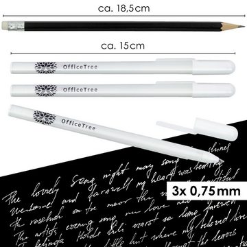 OfficeTree Gelschreiber 3x Gelstifte Weiß, (3er Set), je 0,75 mm feine Spize + Bleistift mit Radierer