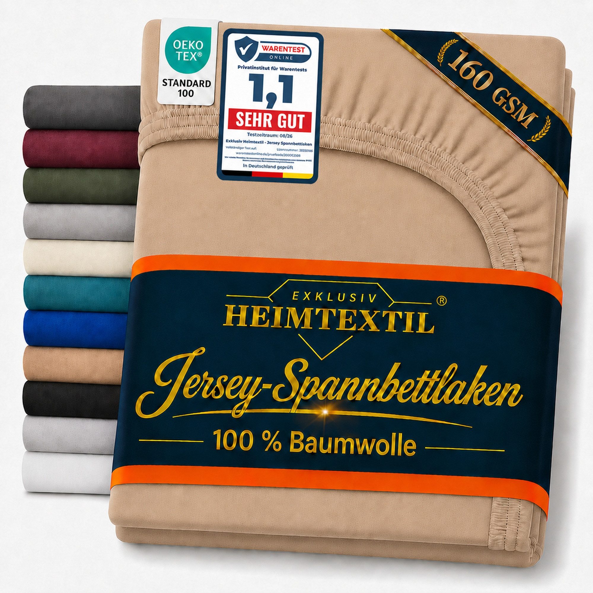 EXKLUSIV HEIMTEXTIL Spannbettlaken Jersey Spannbettlaken Deluxe Marke, Jersey, Gummizug: Rundum, (1 Stück), mit Rundumgummi, 160g/m²