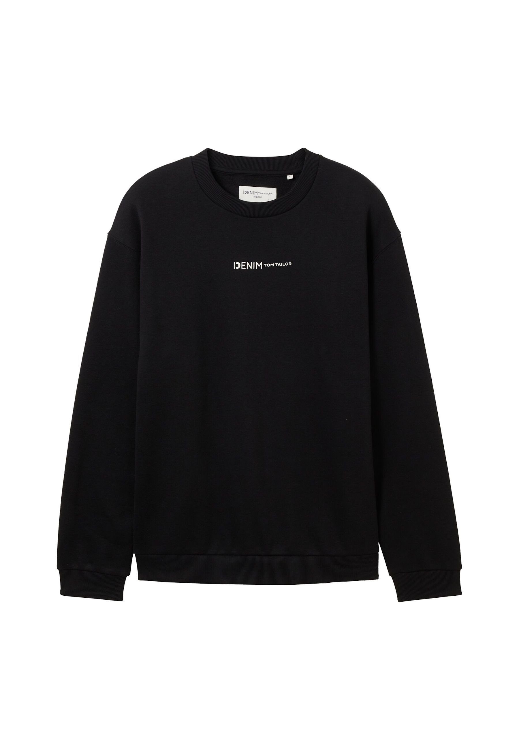 TOM TAILOR schwarz Sweatshirt Kapuze Denim (1-tlg) Pullover TOM ohne mit TAILOR Sweatshirt kleinem