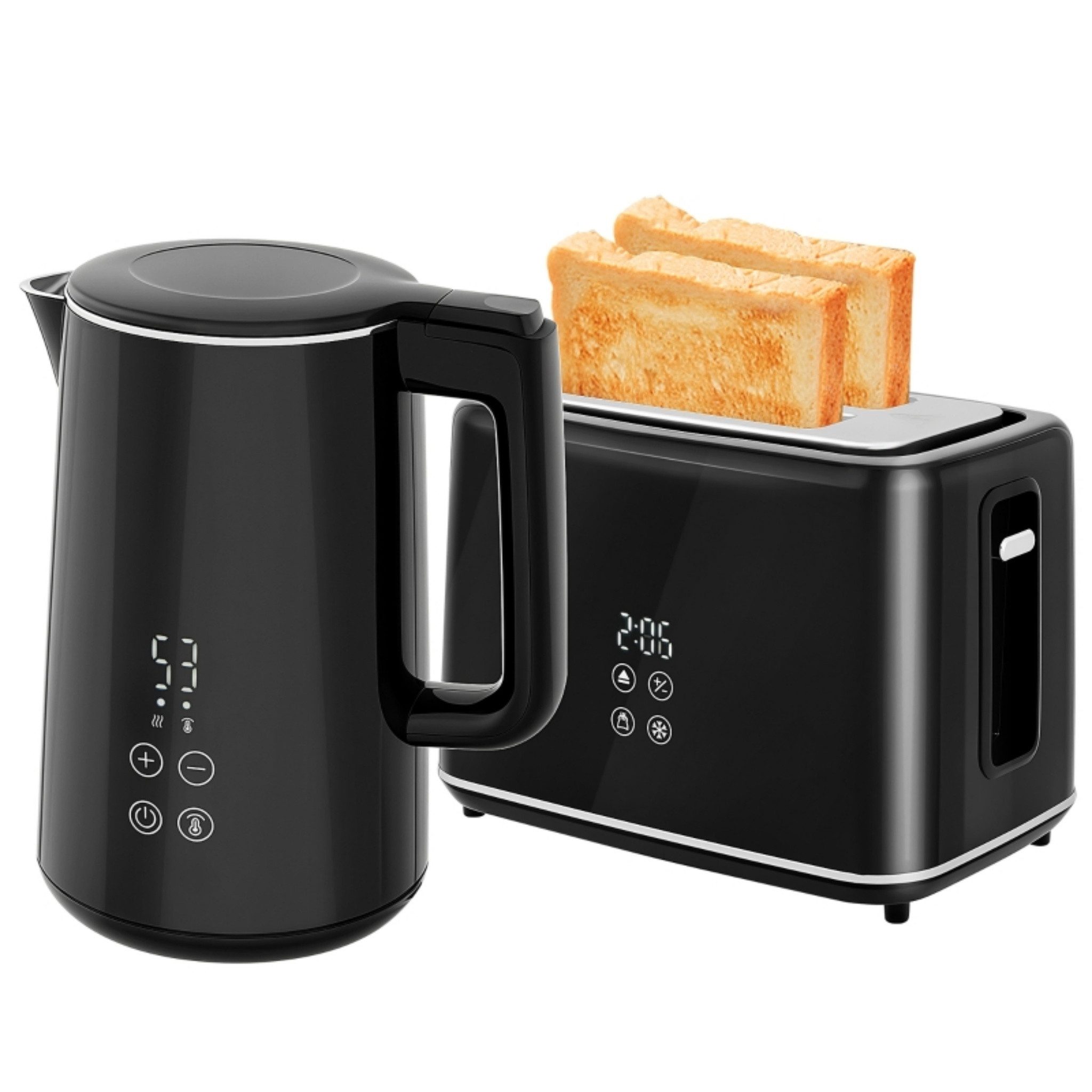 Blossom Wasserkocher Wasserkocher Toaster Set 1,5L 2200W Frühstücksset Toaster 2 Scheiben, 2200 W, 7 Bräunungsstufen Auftau- & Aufwärmfunktion Automatische Abschaltung