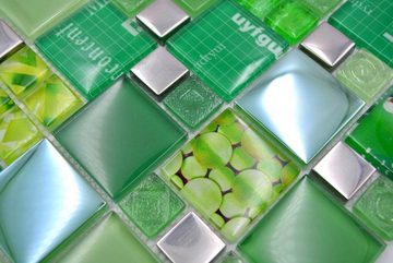 Mosani Mosaikfliesen Glasmosaik Mosaikfliesen silber grün Wand Küche Bad