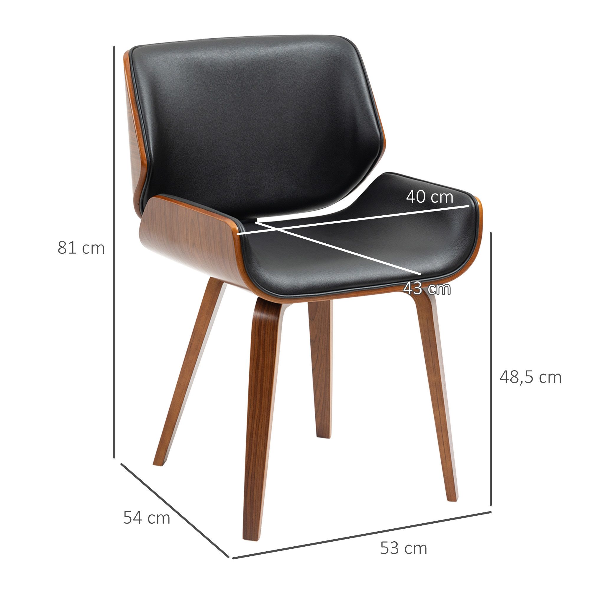 HOMCOM Esszimmerstuhl Stühle mit Rückenlehne, Vintage Polsterstuhl, Kunstleder (Küchenstuhl, 2 St), für Esszimmer, Schwarz – Bild 3 von 5
