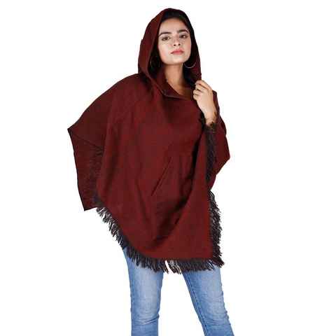 Guru-Shop Langjacke Poncho Hippie chic mit Zipfelkapuze, Pixi..