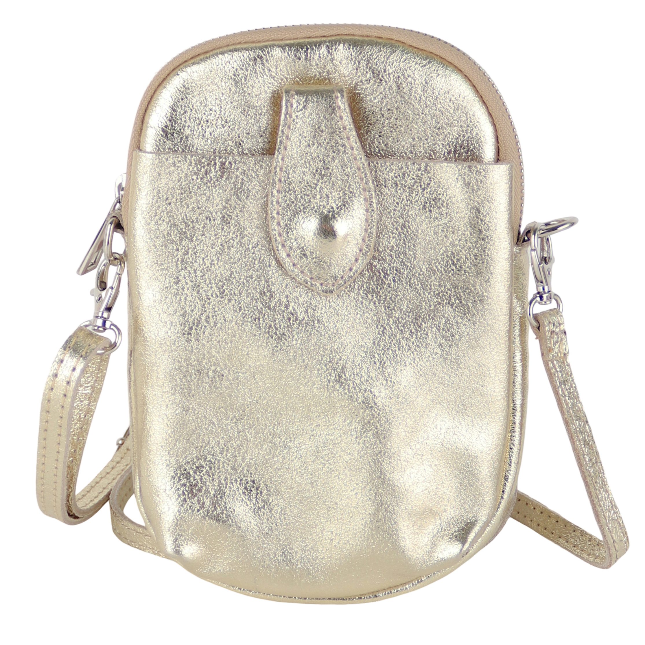 MIRROSI Handytasche Damen Kleine Umhängetasche aus Echtleder Made in Itlay (ca. 14x21x3cm), Mini Handytasche zum Umhängen, Handy Tasche