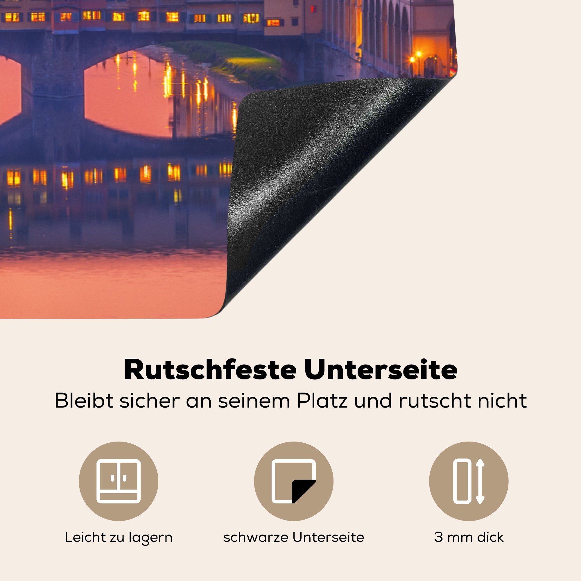 Vecchio Schattierungen Himmel Vinyl, Ceranfeldabdeckung tlg), in 81x52 Schutz (1 cm, MuchoWow Italien, die für Herdblende-/Abdeckplatte Rosafarbene Induktionskochfeld küche, am der über Ponte