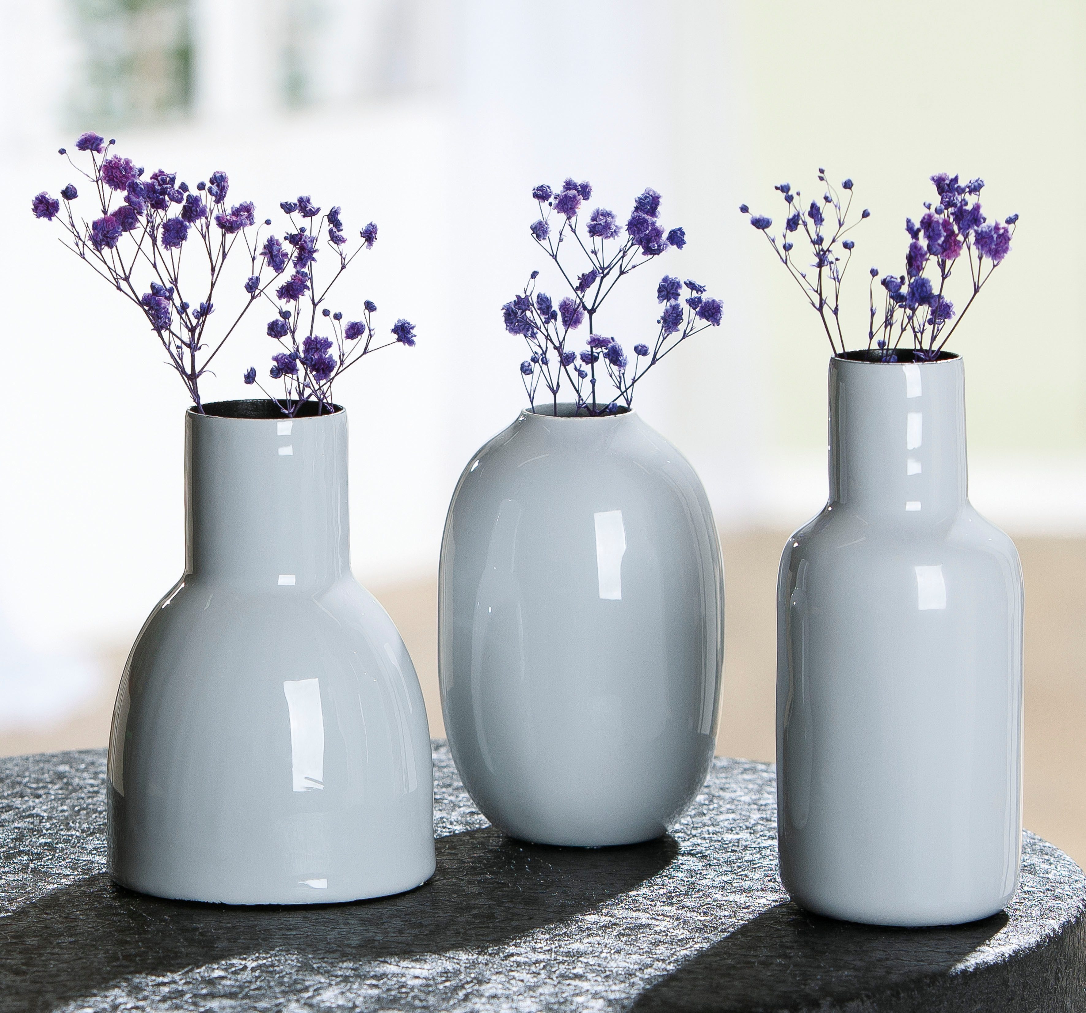 s.Oliver Tischvase Deko-Vase, "Piccolo", im 3er Set, unterschiedliche Formen, 13cm hoch (3 St), aus Metall, glänzende Oberfläche in verschiedenen Farben