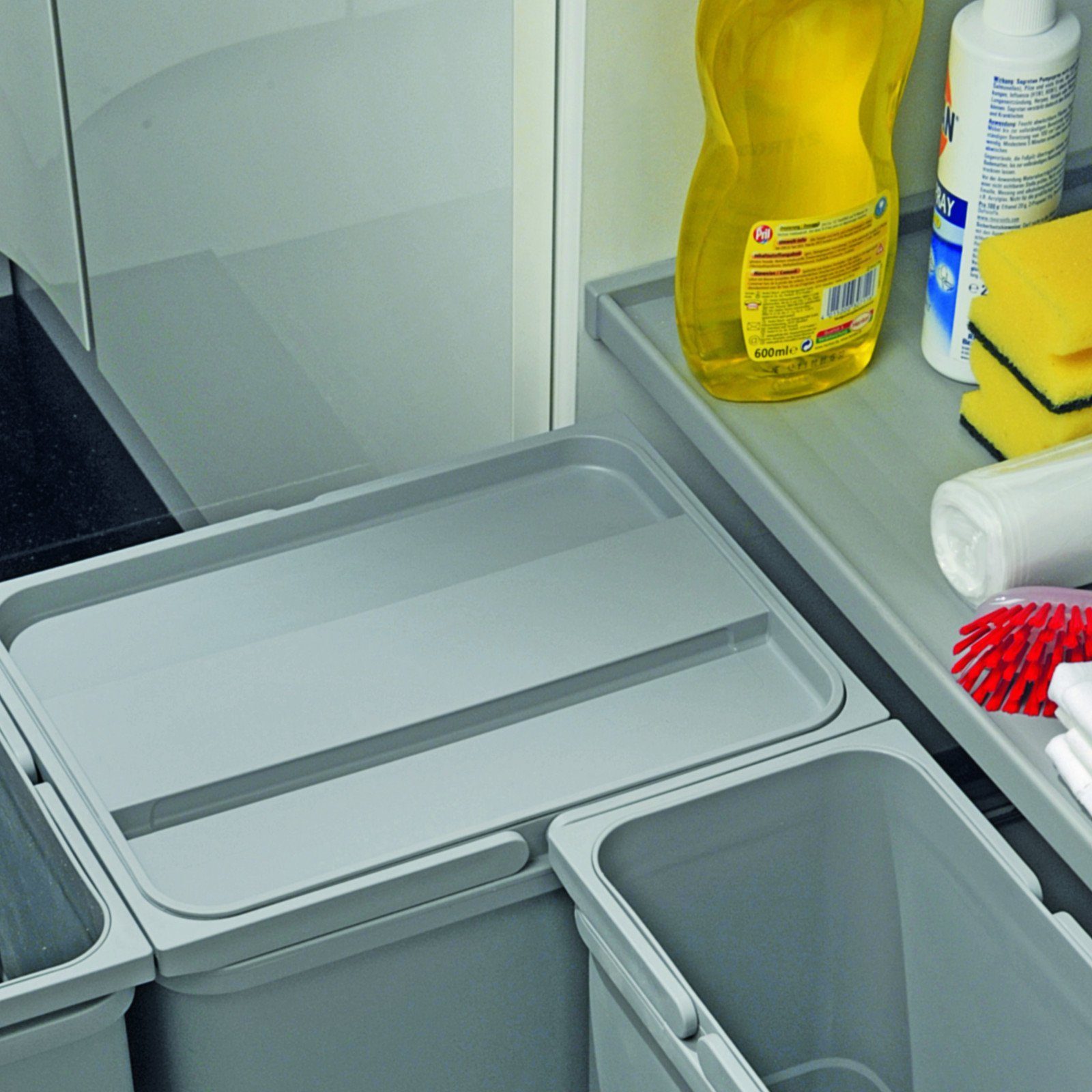 Küchen-Mülleimer, 21L eins2vier Mülltrennungssystem Mülltrennsystem alugrau SO-TECH® Deckel Wertstofftrennsystem für