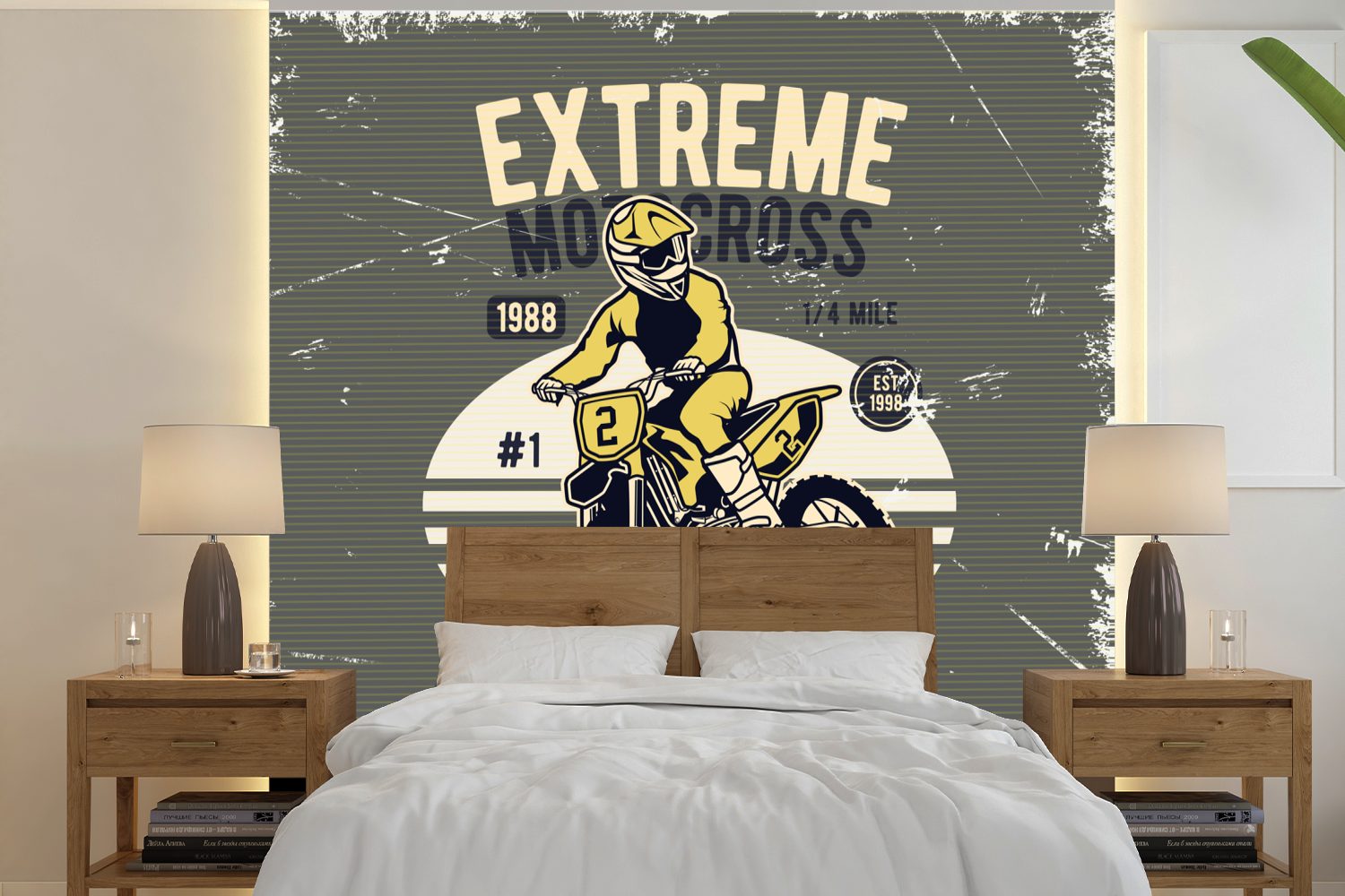 Gelb, oder bedruckt, - Tapete St), Fototapete Motorrad Retro - Schlafzimmer, MuchoWow Mann für Matt, (5 Wohnzimmer - Wandtapete Vinyl