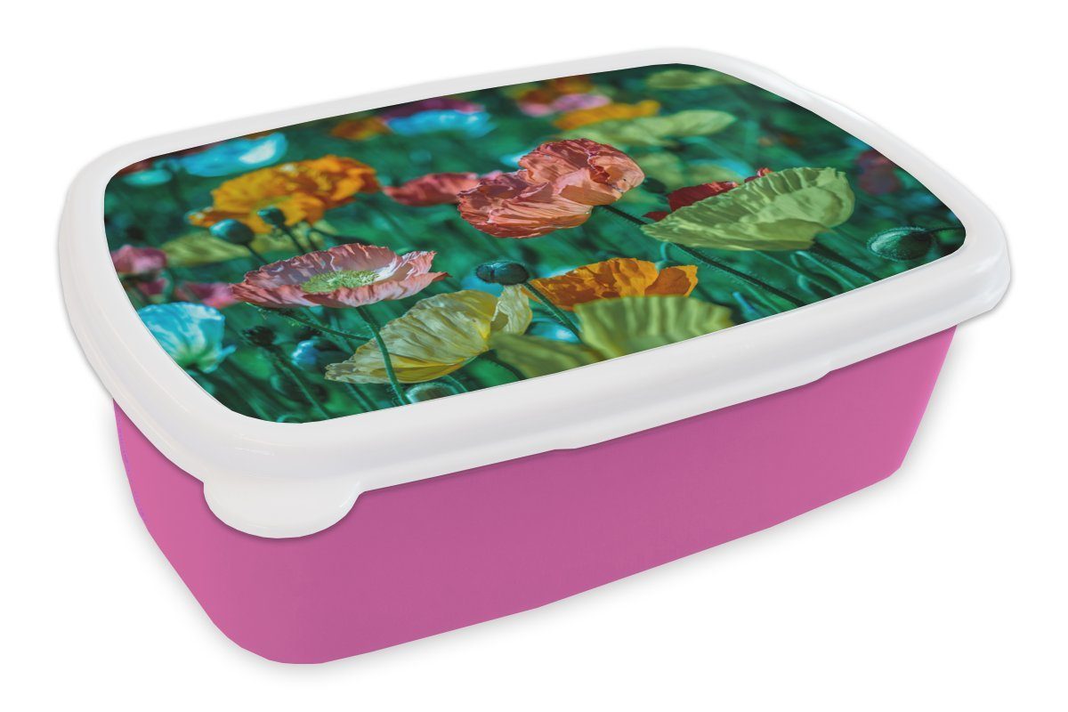 MuchoWow Lunchbox Blumen - Natur - Wildtiere, Kunststoff, (2-tlg), Brotbox für Erwachsene, Brotdose Kinder, Snackbox, Mädchen, Kunststoff rosa