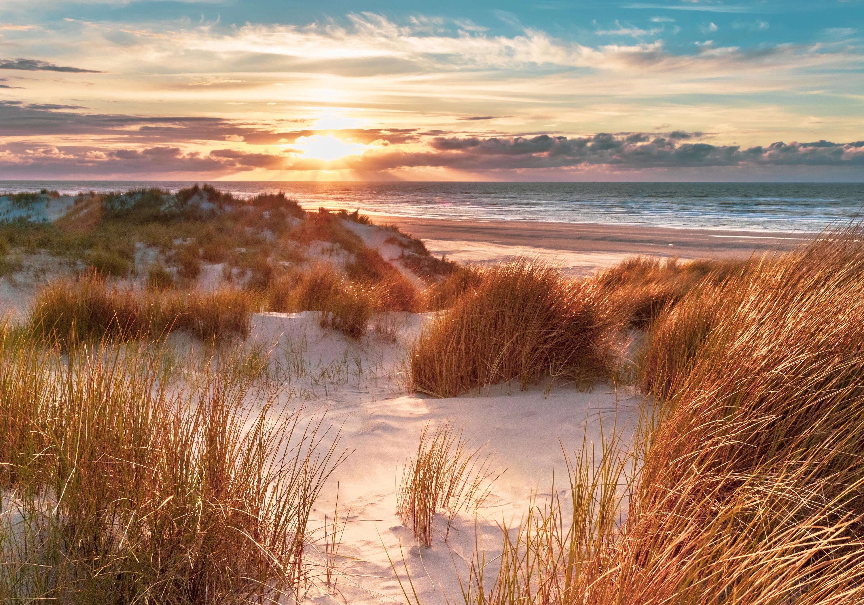 Dünen Meer Wandtapete, glatt, Motivtapete, Strand matt, Vliestapete wandmotiv24 Sonne, Fototapete