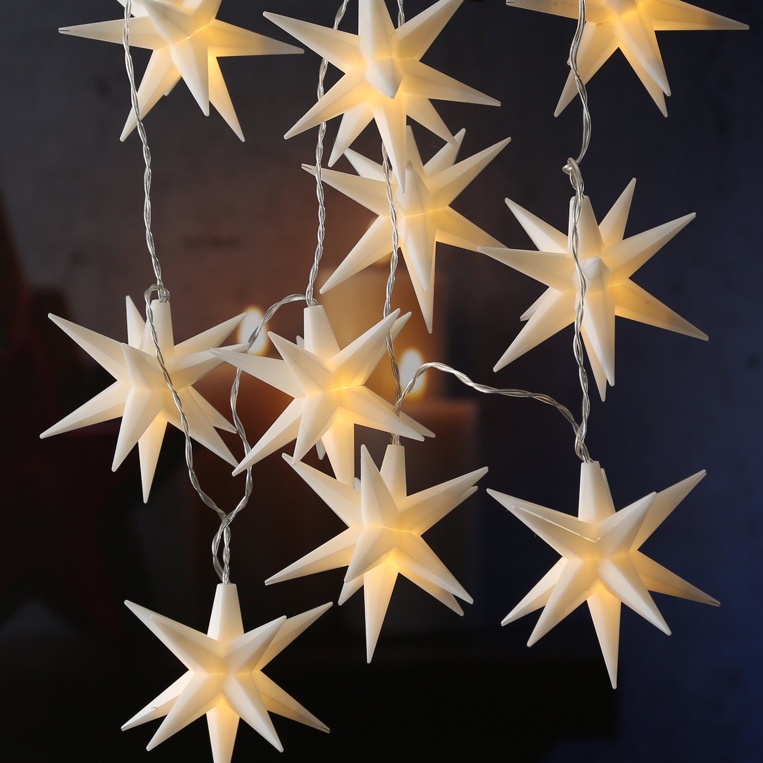 MARELIDA LED-Lichterkette »LED Lichterkette Sterne 3D warmweiß Timer  Weihnachten Deko für Außen Balkon weiß«, 10-flammig online kaufen | OTTO