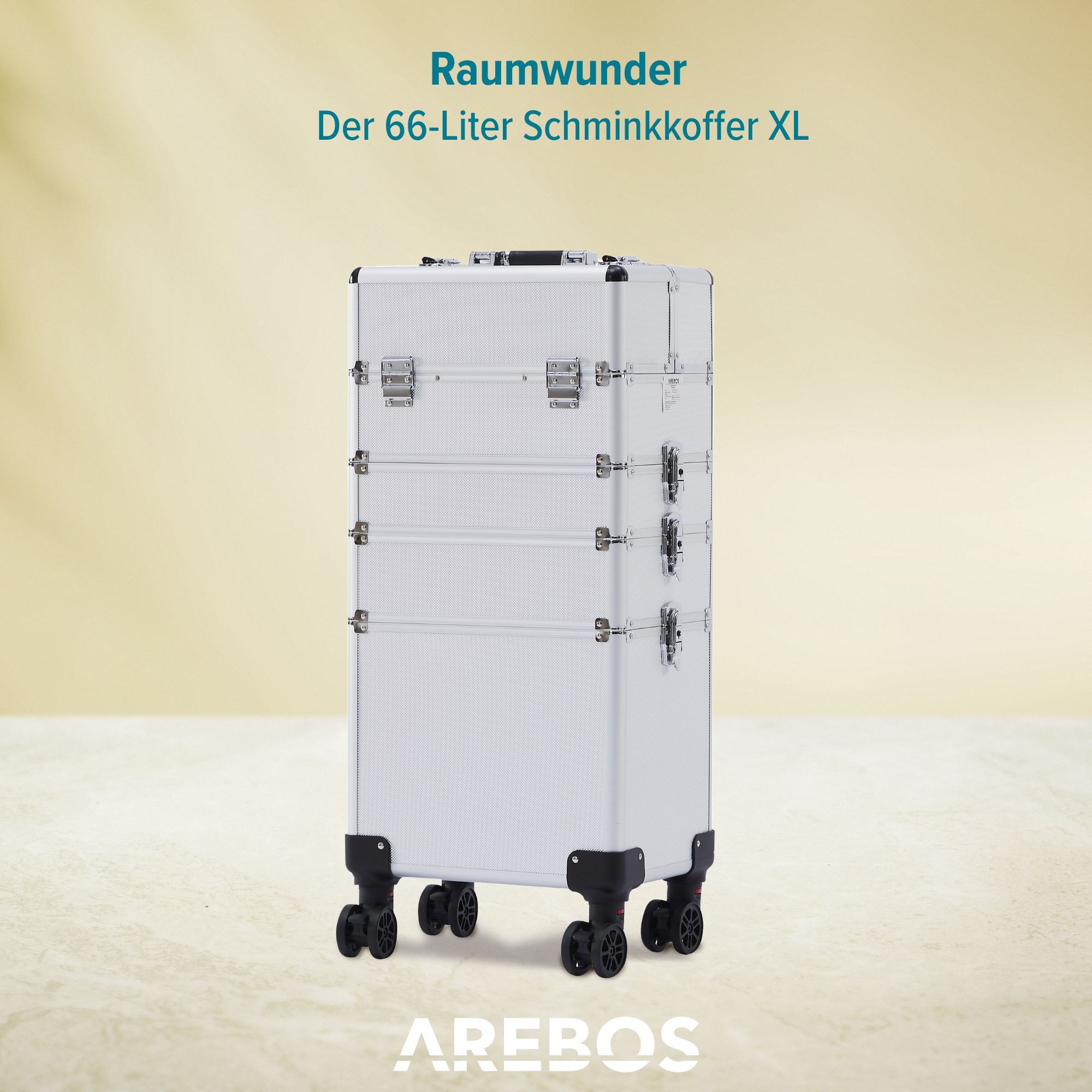Arebos Kosmetikkoffer Schminkkoffer Beautykoffer Pilotenkoffer Friseurkoffer XL, Maße: 35 x 25 x 75 cm – Bild 4 von 5