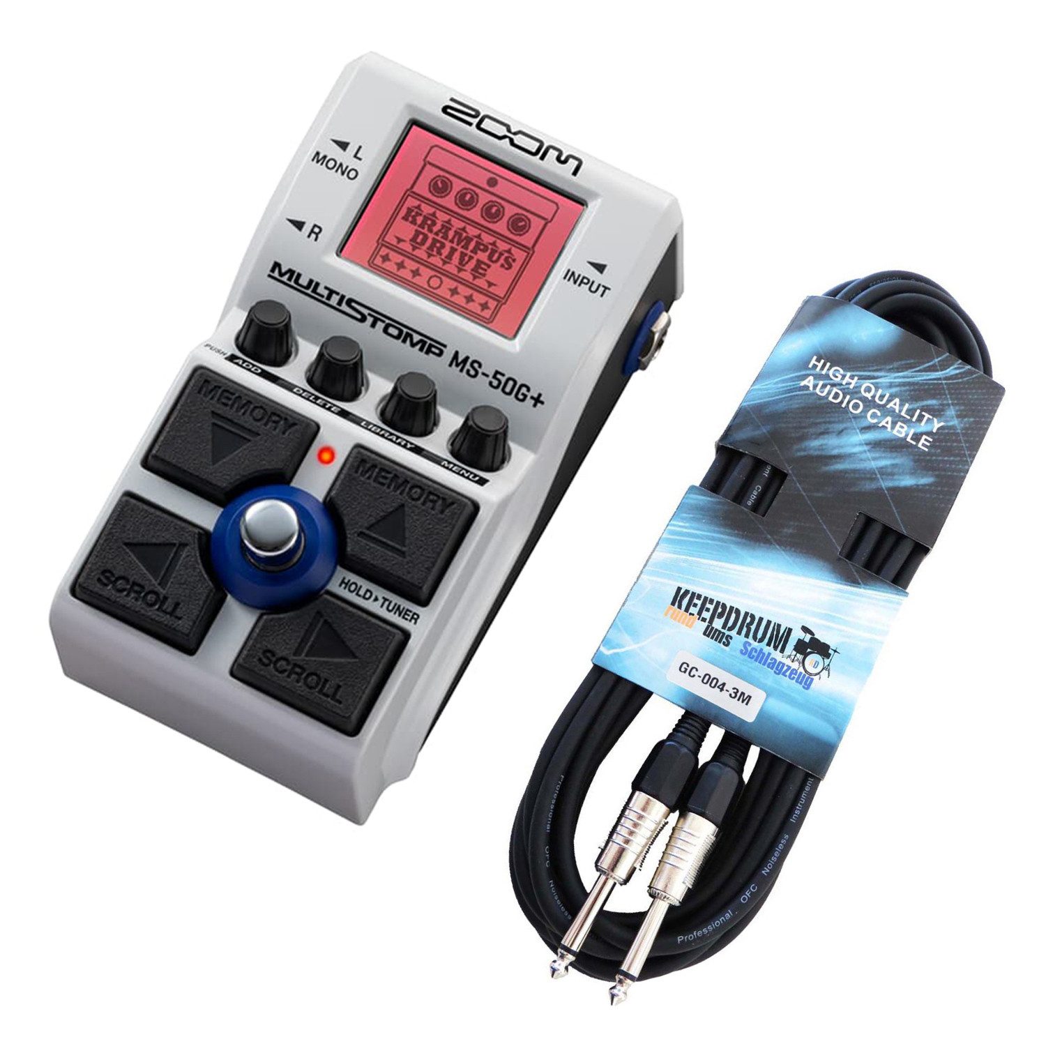 E-Gitarre Zoom Effektgerät MS-50G+ MultiStomp Pedal mit Klinkenkabel