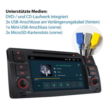 XOMAX XOMAX XM-70BA: 1DIN Autoradio mit Android 10 Navi 7 Zoll Touchscreen Monitor, Bluetooth, DVD, CD, SD und USB (passend für BMW E46) Autoradio