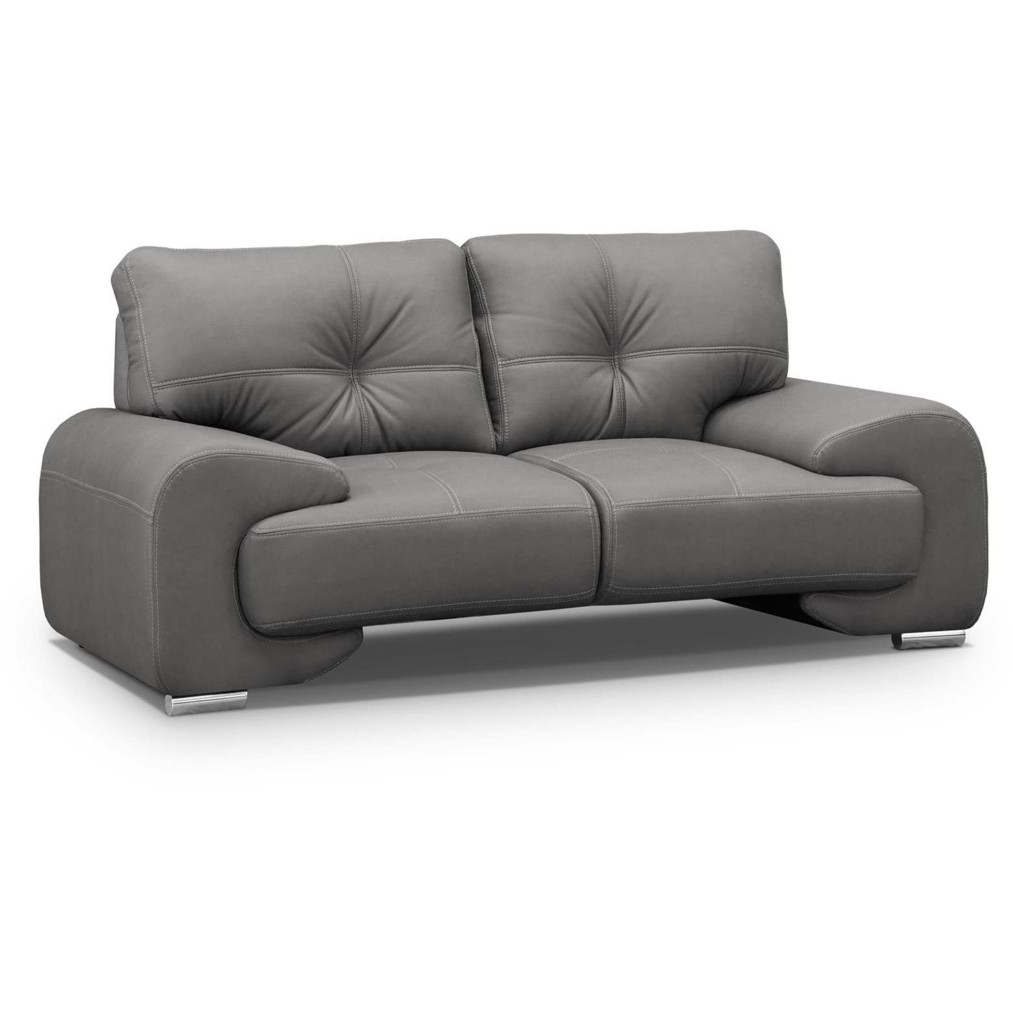 Wellenunterfederung, mit aus modernes im Kunstleder, 2-Sitzer Beautysofa Grau (vega mit Design 2-Sitzer lux, Sofa 88) Maxime Nähten dekorativen