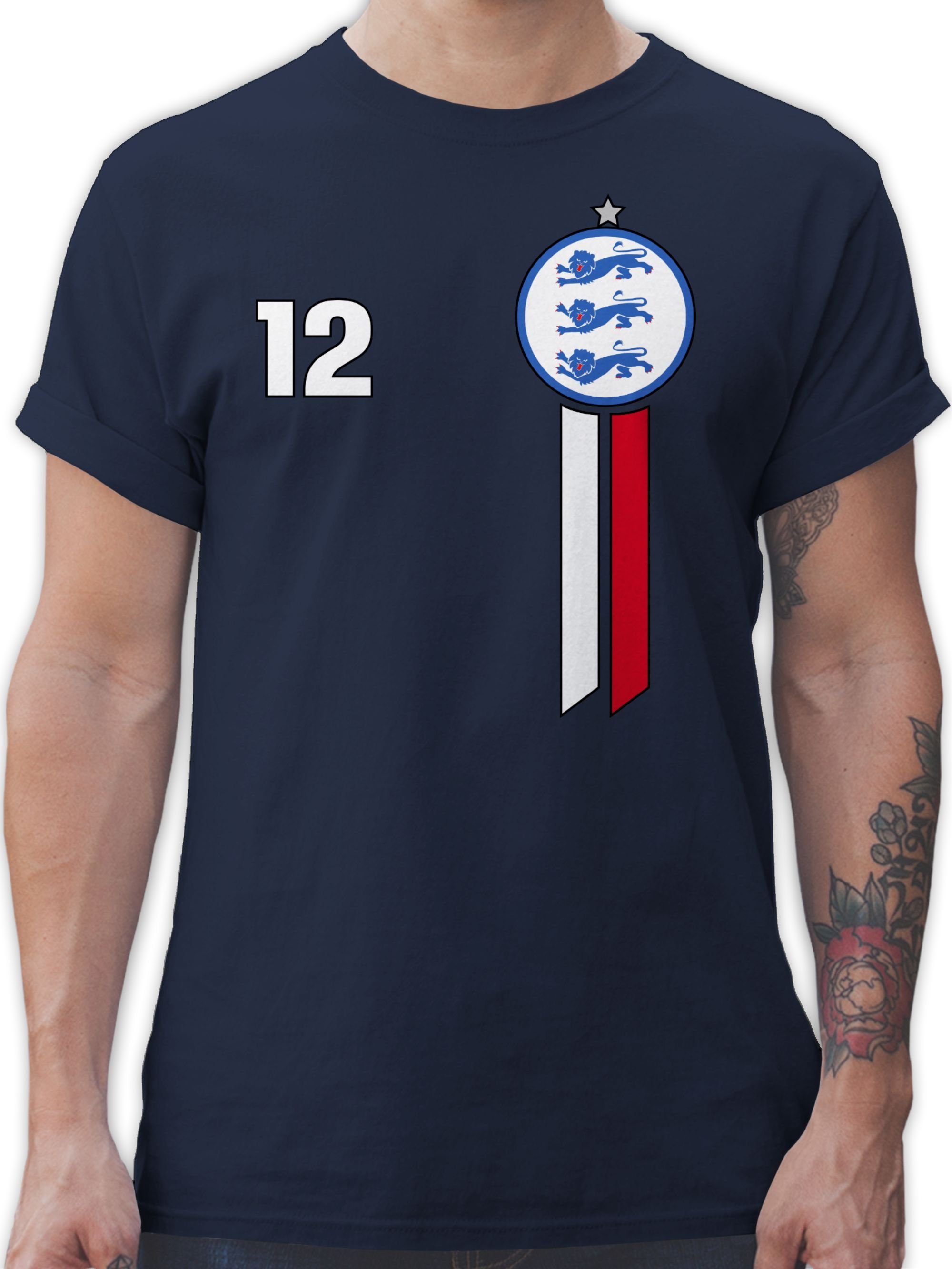 Mann Blau 2024 T-Shirt 12. Emblem 02 Fussball England Navy EM Shirtracer