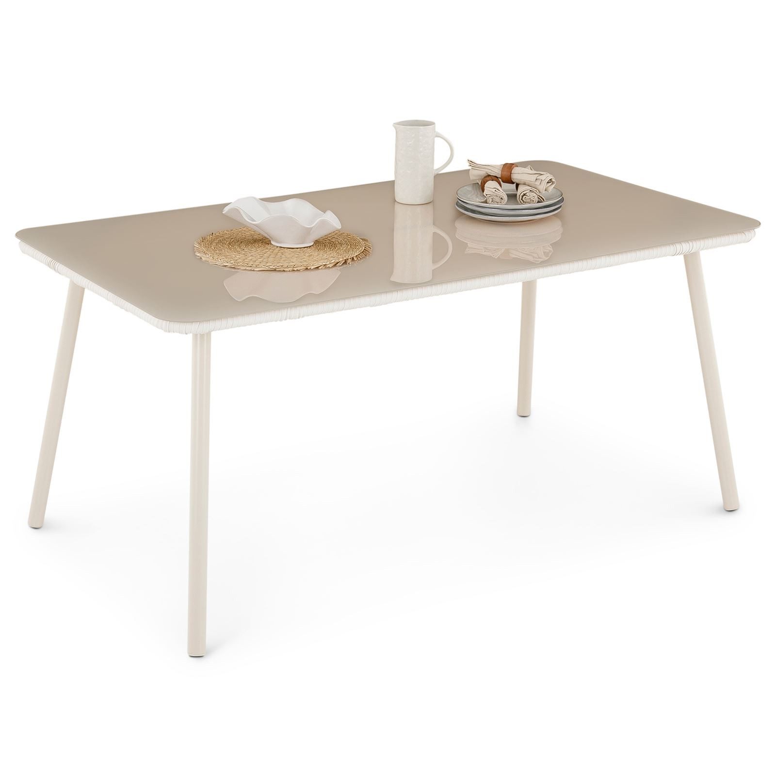 IDIMEX Gartentisch VOLONTE, Terrassentisch wetterfest, 160x90cm mit Glasplatte & Rope beige