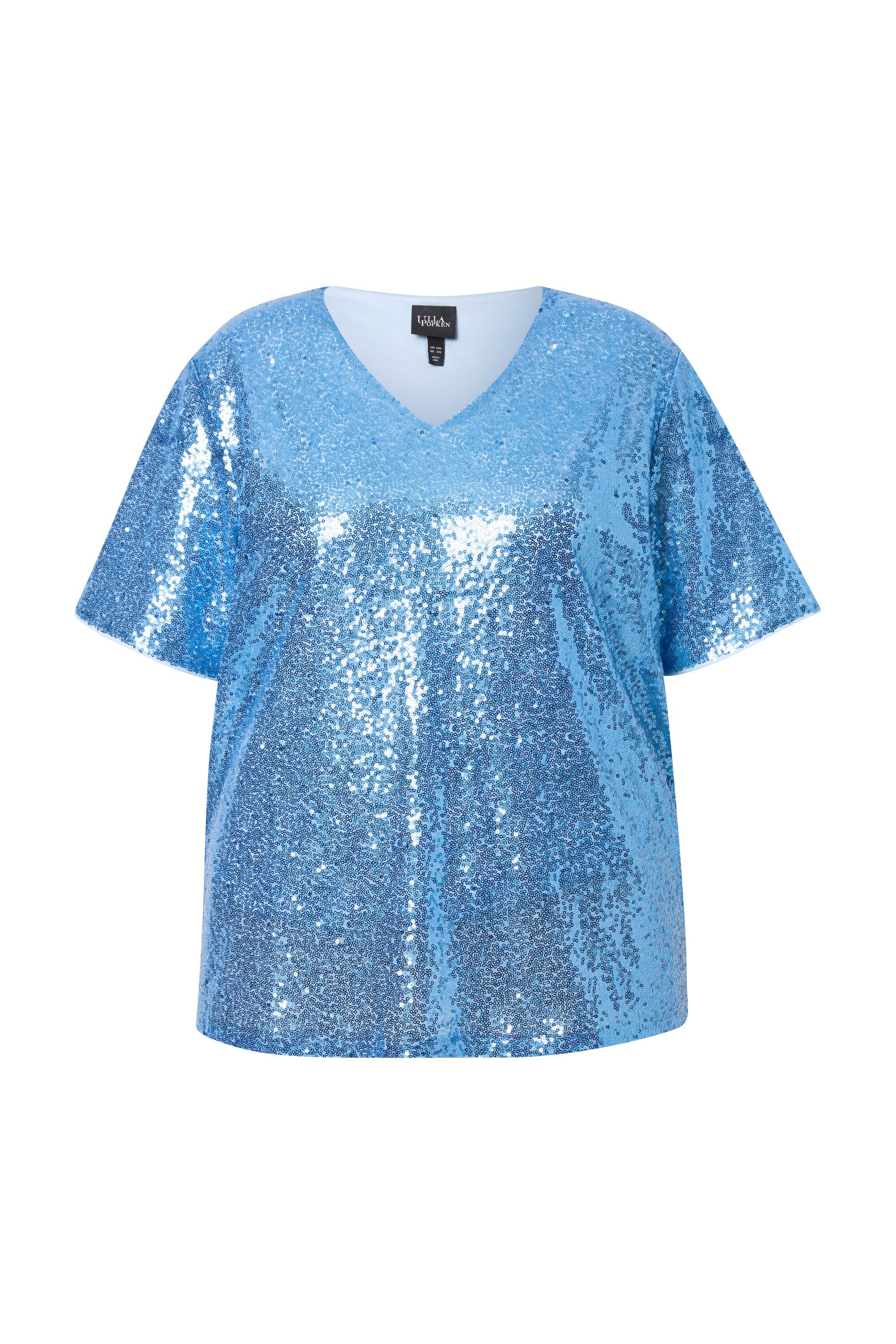 Ulla Popken Druckbluse Blusenshirt Pailletten V-Ausschnitt Halbarm günstig online kaufen