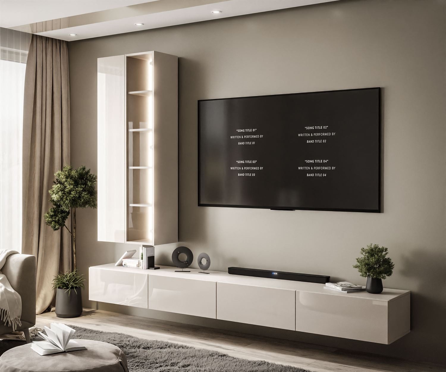 Lookway Wohnwand Hängende CARMEN mit LED-Beleuchtung, Fronten in Hochglanz günstig online kaufen