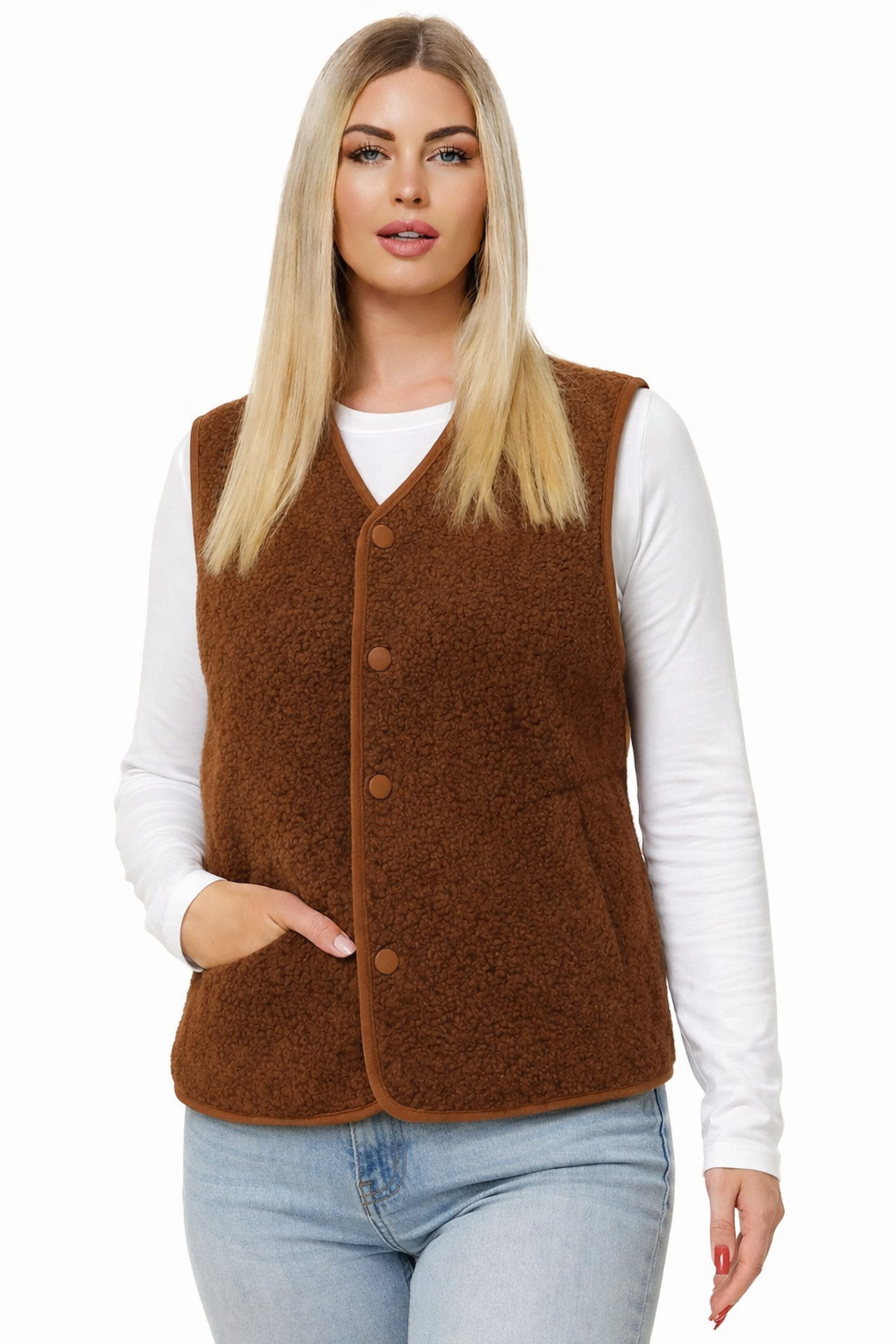 Worldclassca Fellimitatweste Worldclassca Teddy Weste Warm Kuschelig Kurz Herbst Winter Ärmellos Neue Kollektion - Stilvolle und gemütliche Mode für Damen