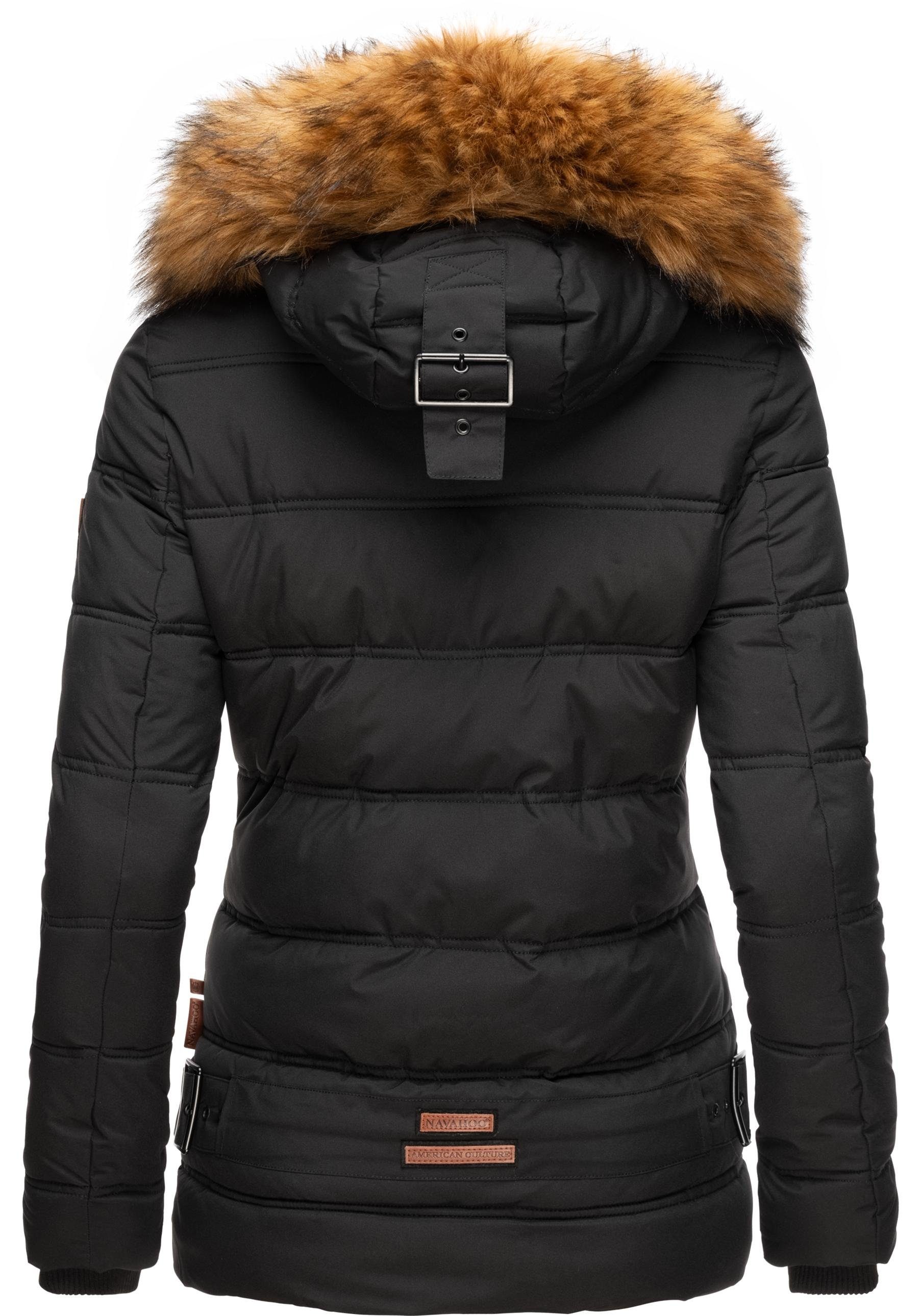 Navahoo Winterjacke Zoja stylische mit schwarz Kunstpelz Steppjacke Kapuze