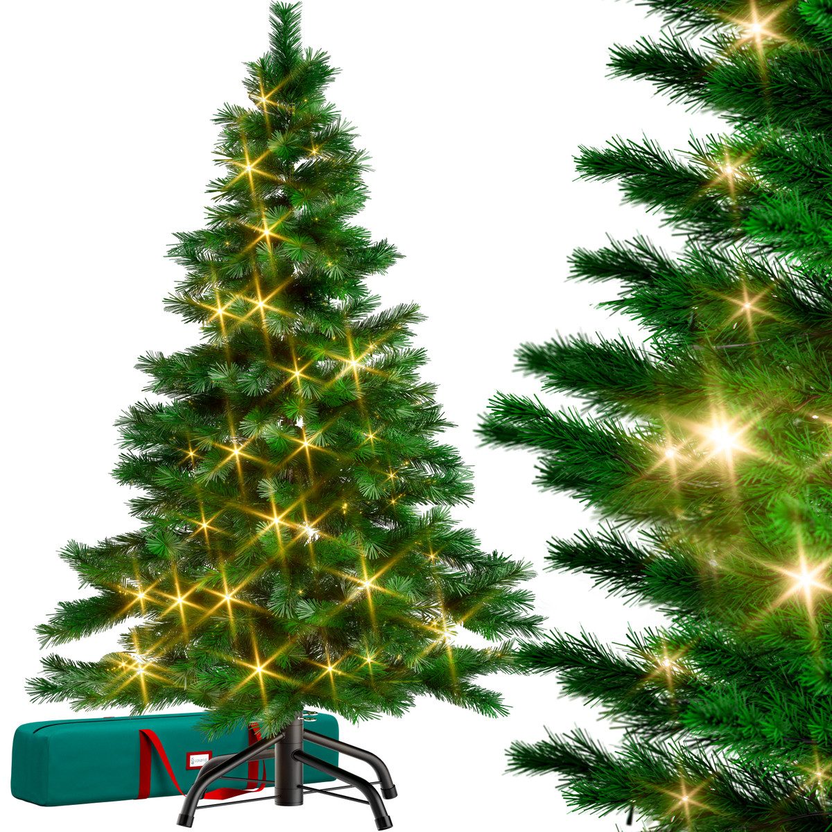 Casaria Künstlicher Weihnachtsbaum, 150cm Lichterkette Tannenbaum Beleuchtung Stecksystem dicht wie echt