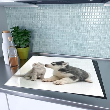 Primedeco Herd-Abdeckplatte Herdabdeckplatte Spritzschutz aus Glas Hund küsst Katze, Glas, (1 tlg)