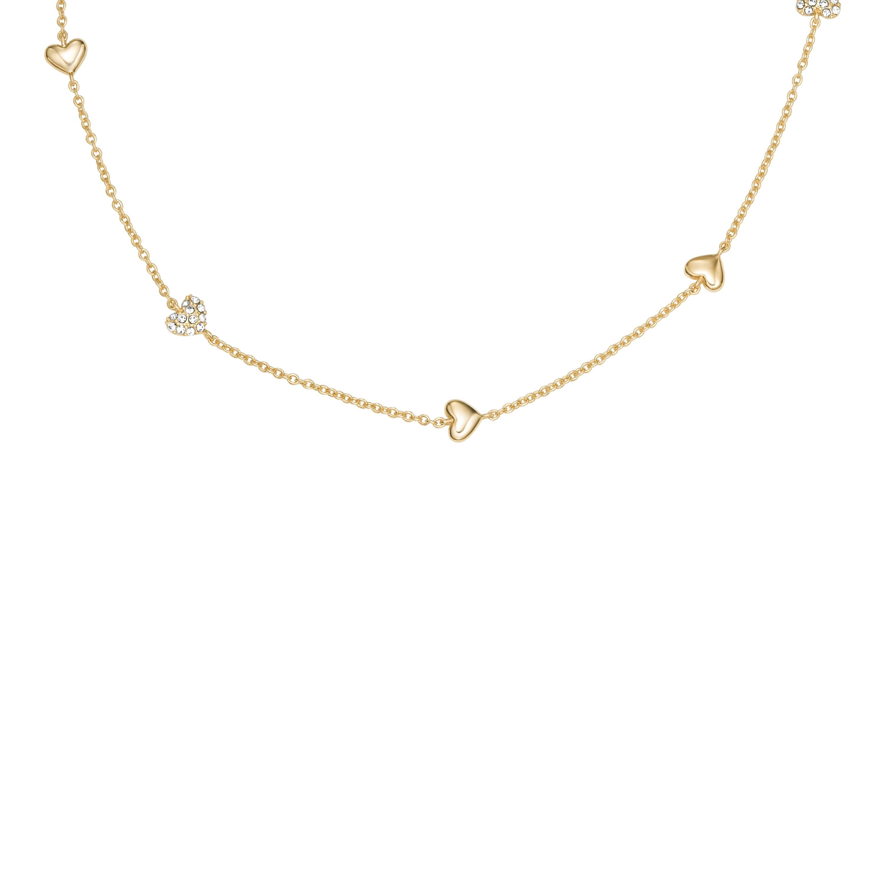 Fossil Kette mit Anhänger Schmuck Geschenk Metall SUTTON Herzen, mit Glasstein