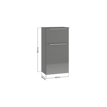 Lomadox Unterschrank PALERMO-136-GREY grau mit edelstahlfarbener Griffleiste 45,3/88/37,4 cm