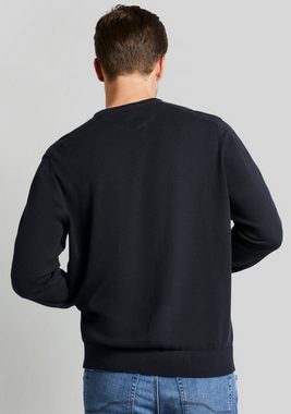 bugatti V-Ausschnitt-Pullover aus atmungsaktiver Baumwolle und mit Logo-Stickerei