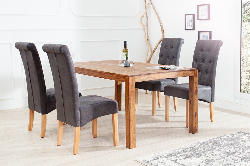 riess-ambiente Esszimmerstuhl CASA vintage grau/natur - Microfaser-Bezug, Massivholzbeine aus Pinie, bequeme Polsterung & Knopfheftung - ideal für Deinen Chesterfield-Look