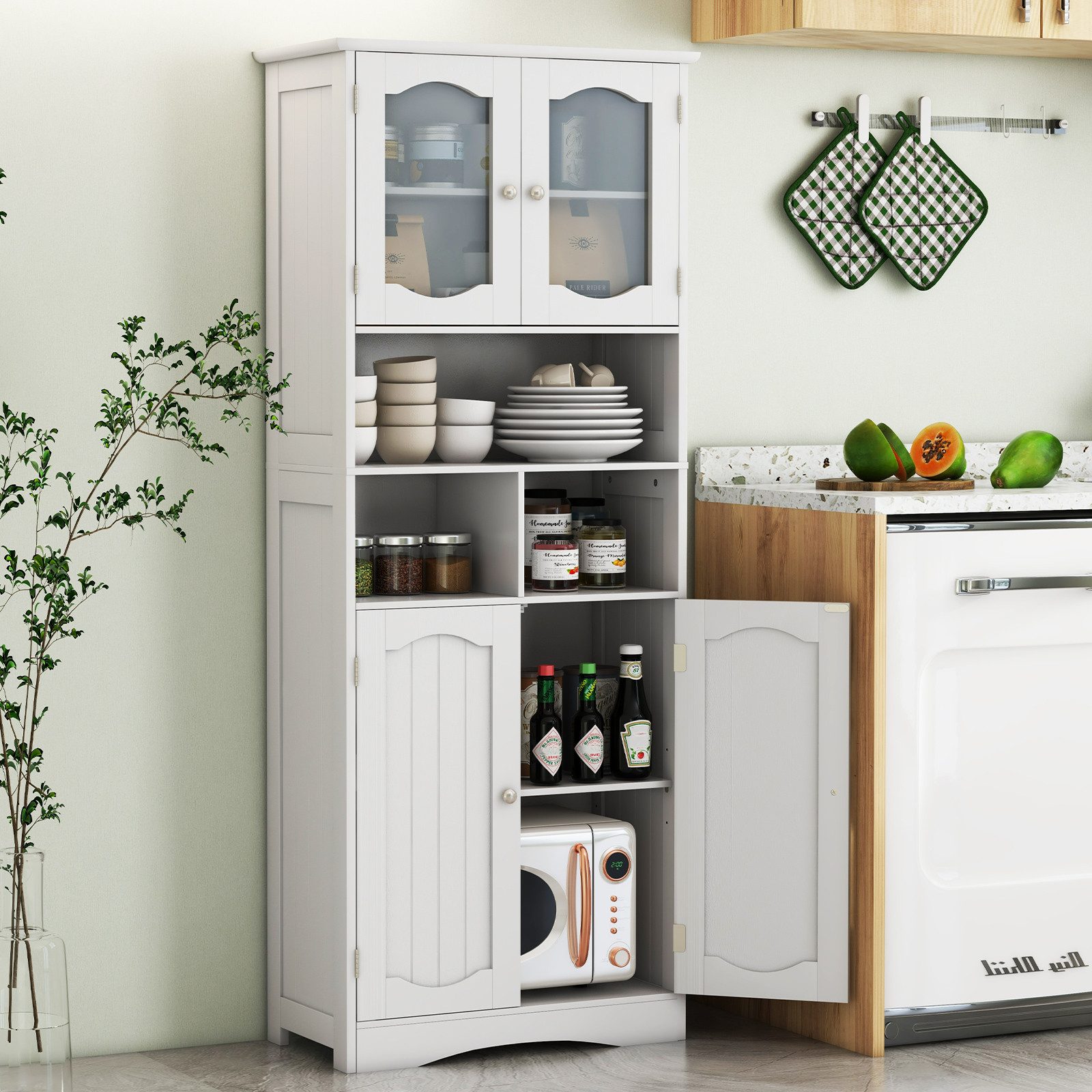 COSTWAY Hochschrank Küche, Badezimmerschrank mit verstellbarem günstig online kaufen
