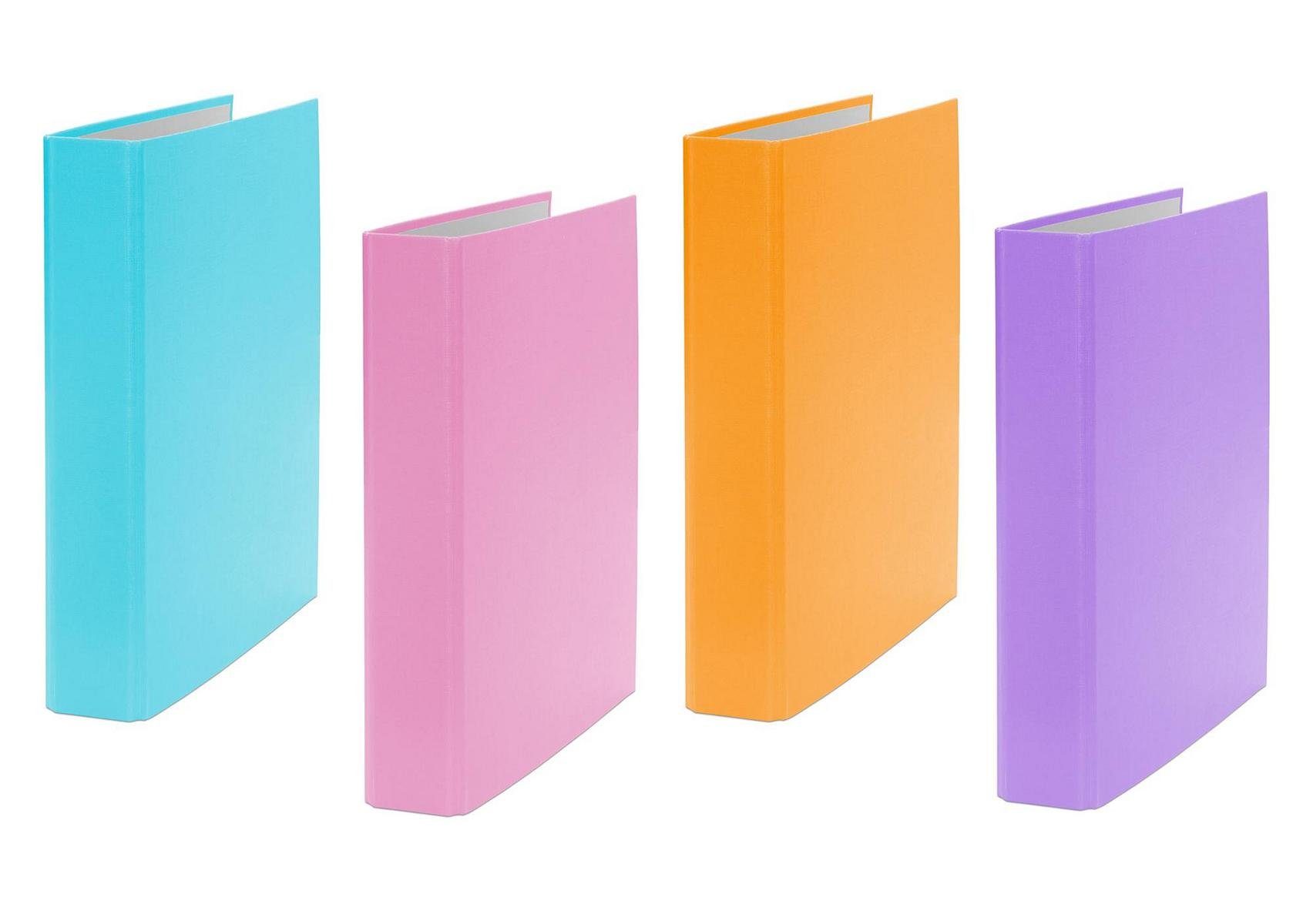 Aktenordner 4x Ringbuch / DIN A5 / 2-Ring Ordner / je 1x orange, türkis, pink und