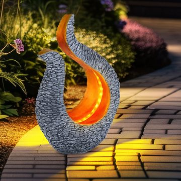 etc-shop Gartenleuchte, LED-Leuchtmittel fest verbaut, Warmweiß, LED Solar Lampe GRAU GOLD Stein Optik Skulptur Garten Außen