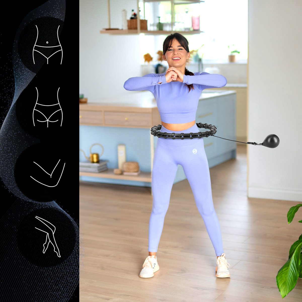 HMS Hula-Hoop-Reifen Plus Size Hula Hoop mit Gewicht Kugel Fitnessgerät Sportgerät, MIT MASSAGEPUNKTEN UND SCHWERKRAFTBALL bis 120cm Taille